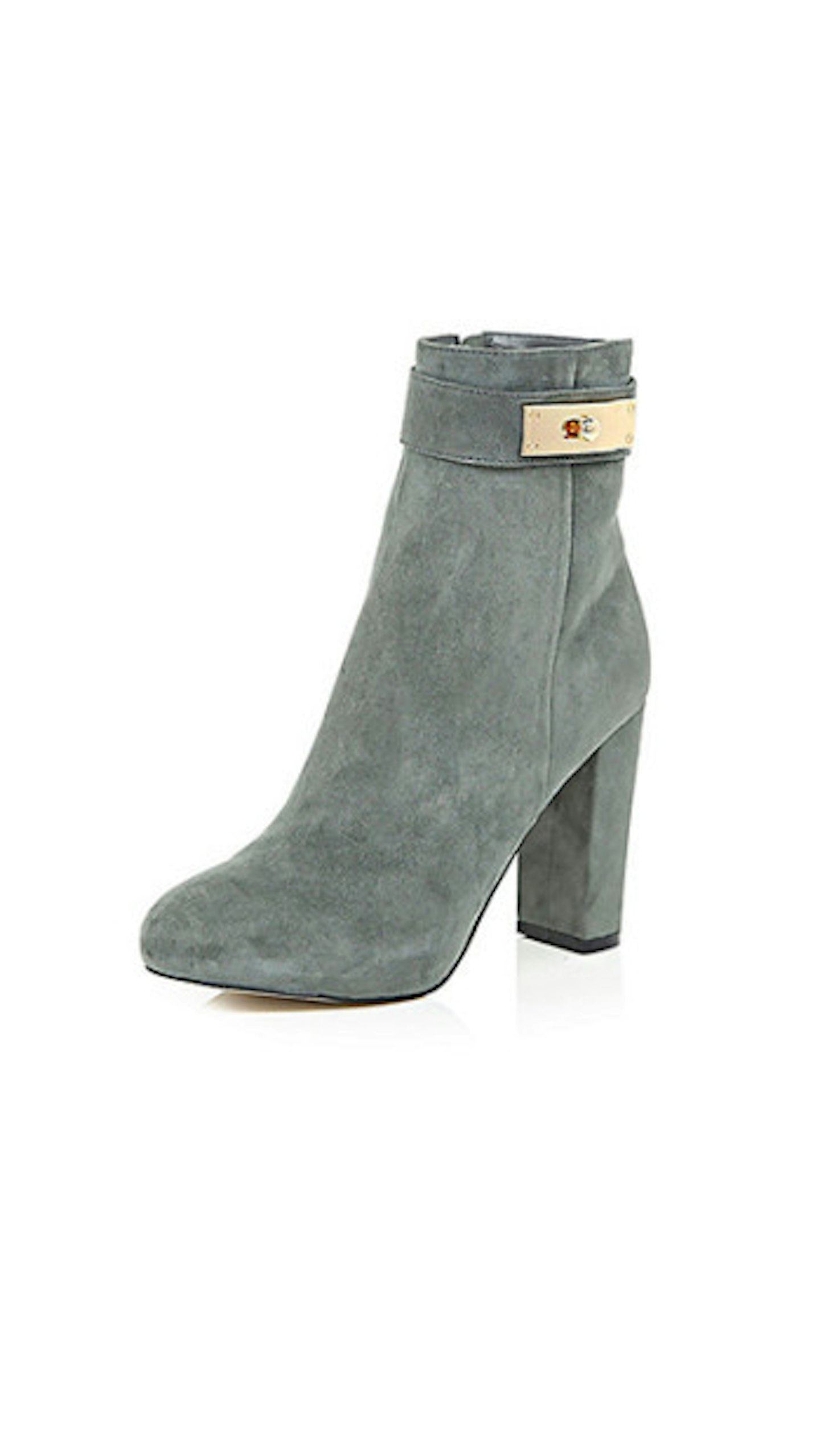Grey suede lock heeled ankle boots, £75