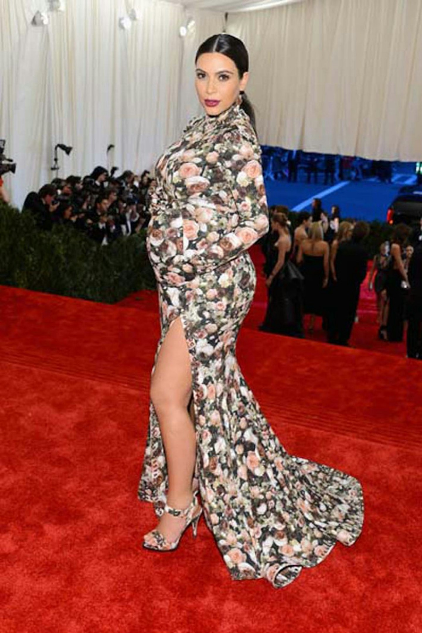 Kim Kardashian style givenchy met ball floral dress pregnant