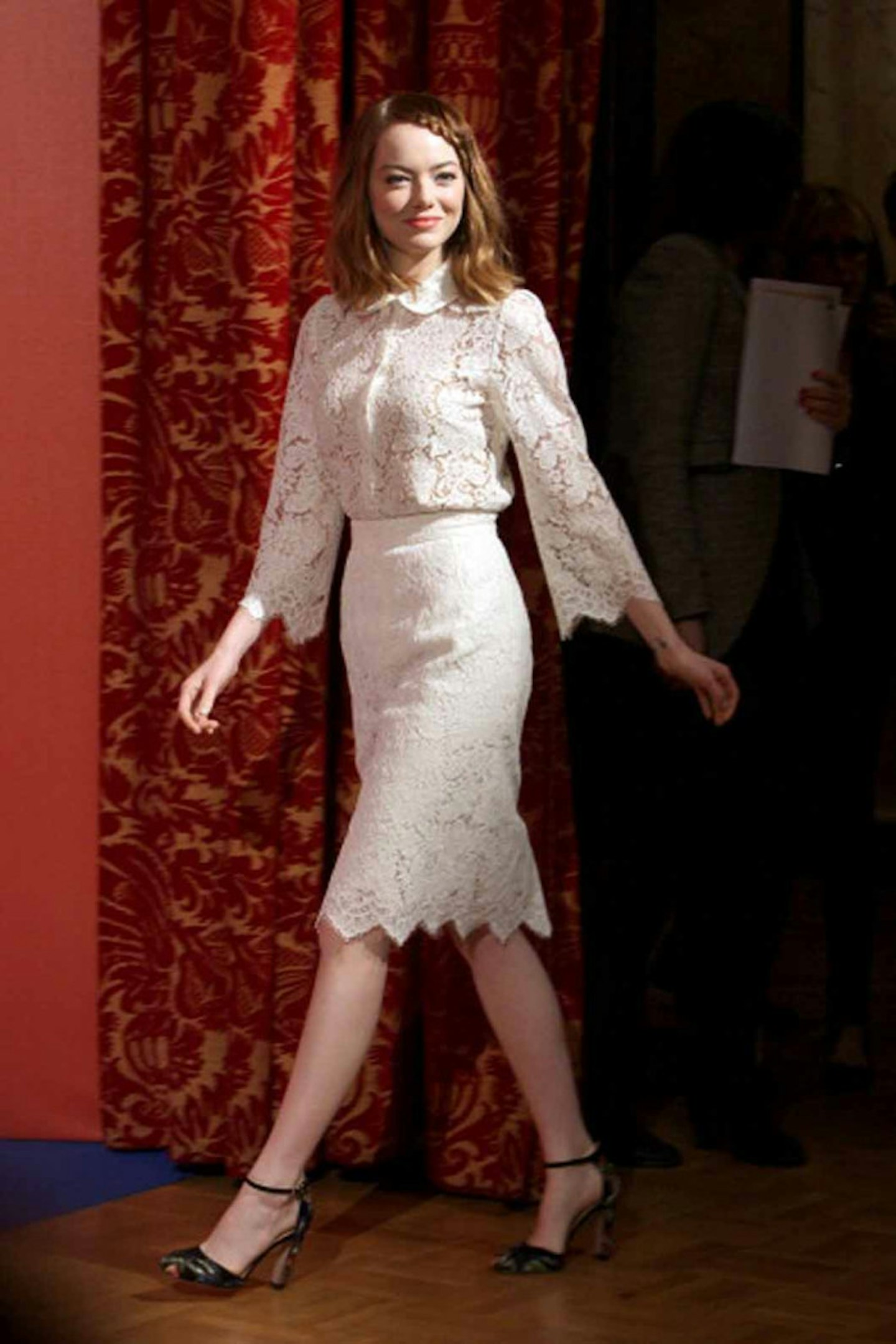 Emma Stone style valentino lace shirt skirt dress