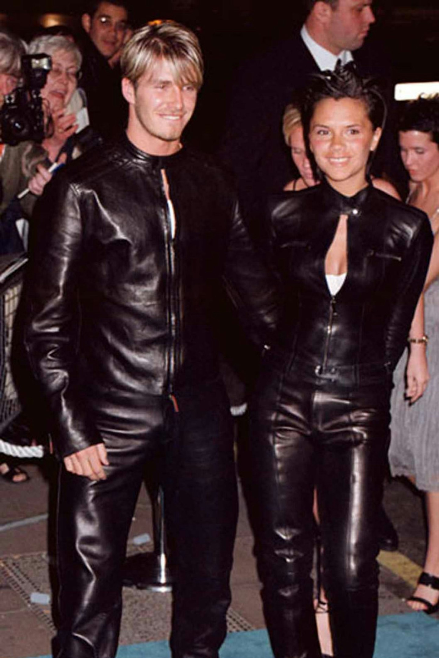 Victoria Beckham style 1999 david leather matching outfits