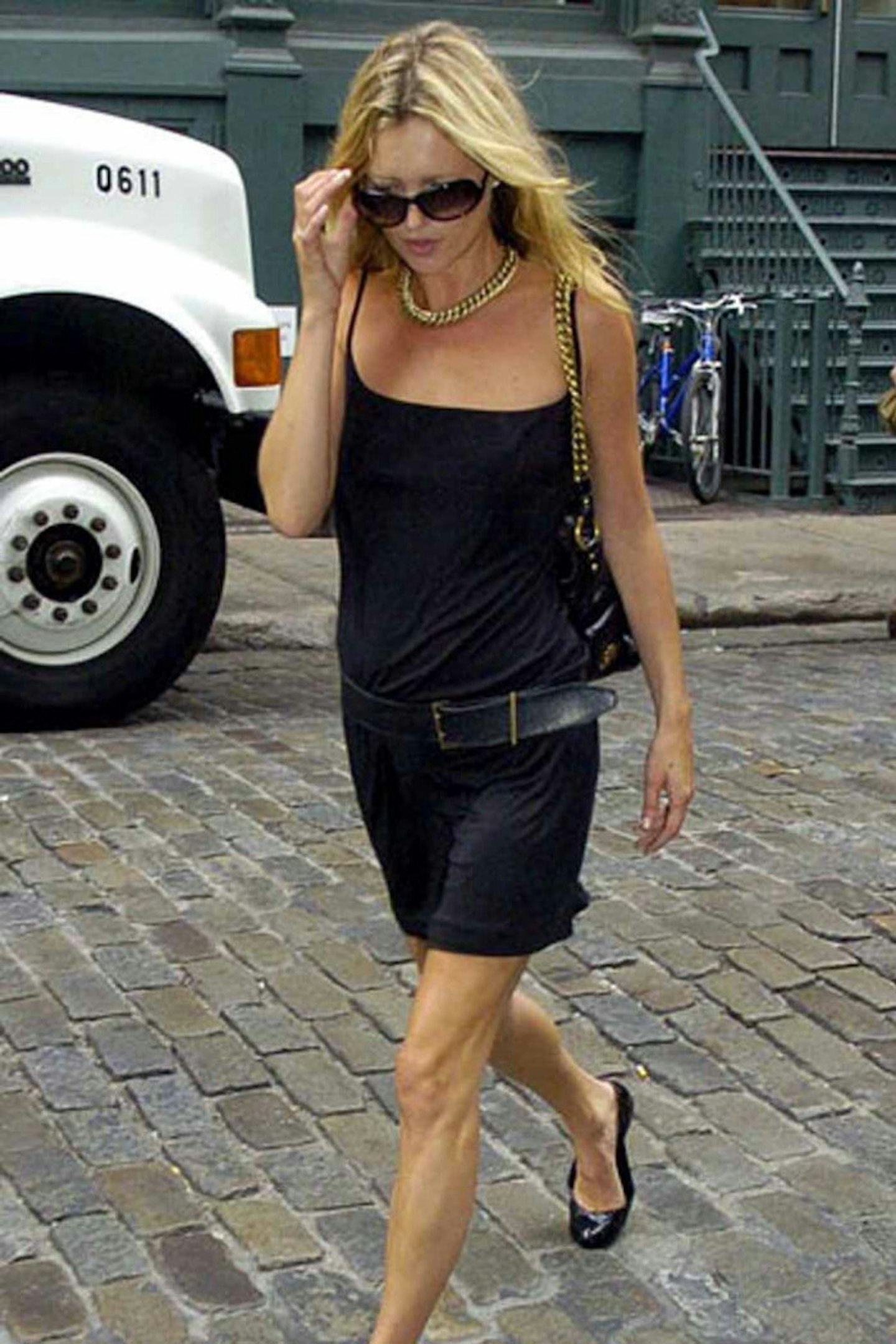 45Kate Moss style black belted dress soho