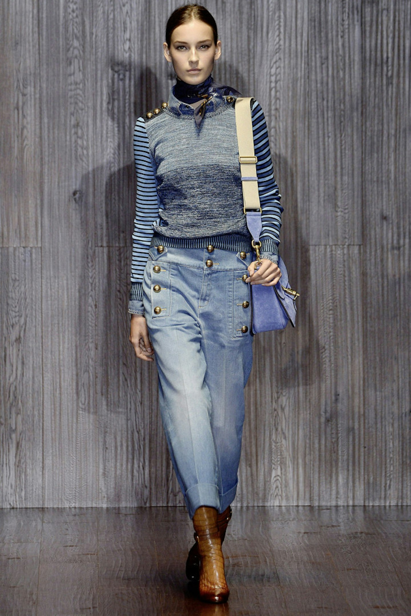 5. Do the knit-shirt-scarf combo – Gucciu2019s girls are multifaceted in the layering department this spring, with a smart shirt under a jumper and topped off with a natty neckerchief.