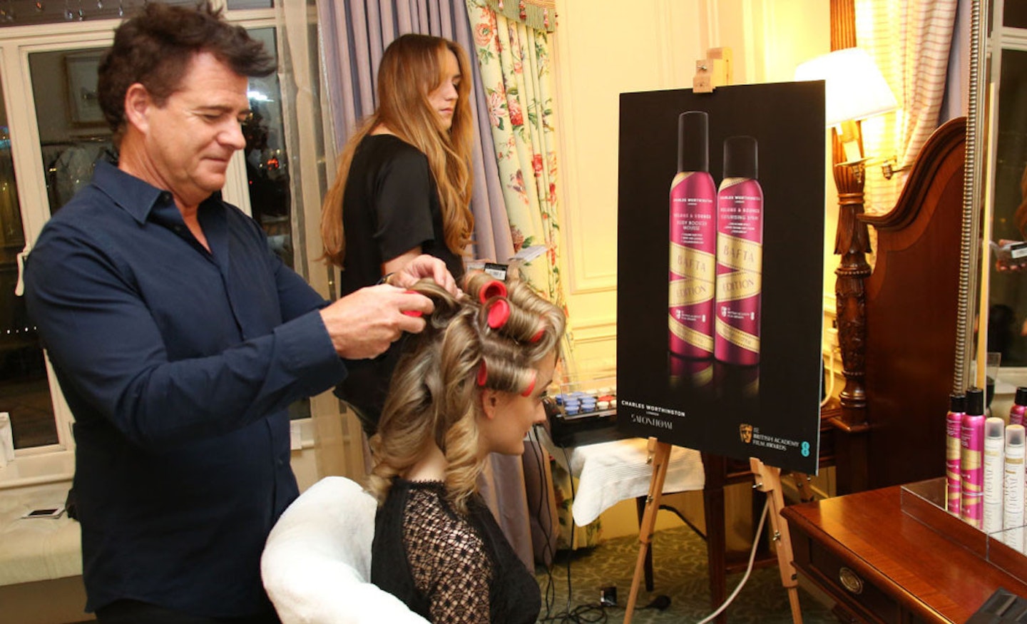 Charles doing Team Grazia's hair at The Savoy
