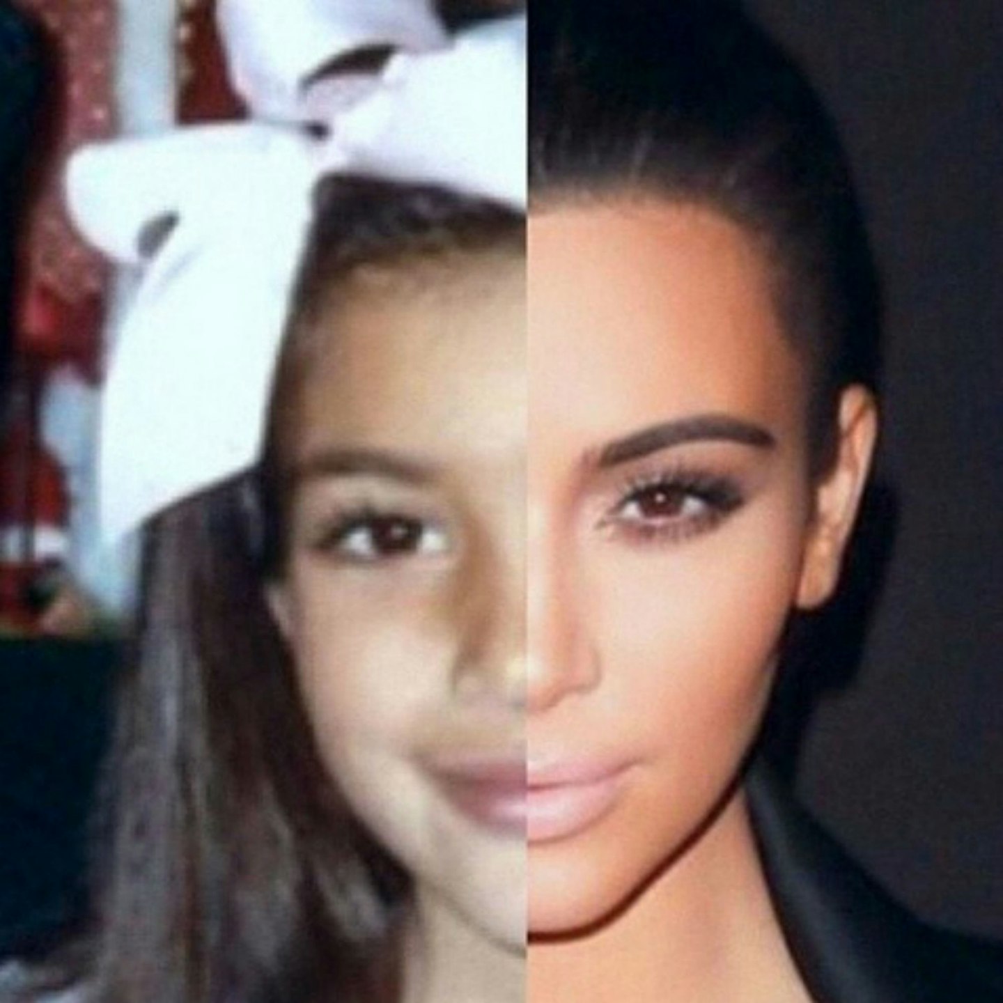 Kim as a seven-year-old, on the left