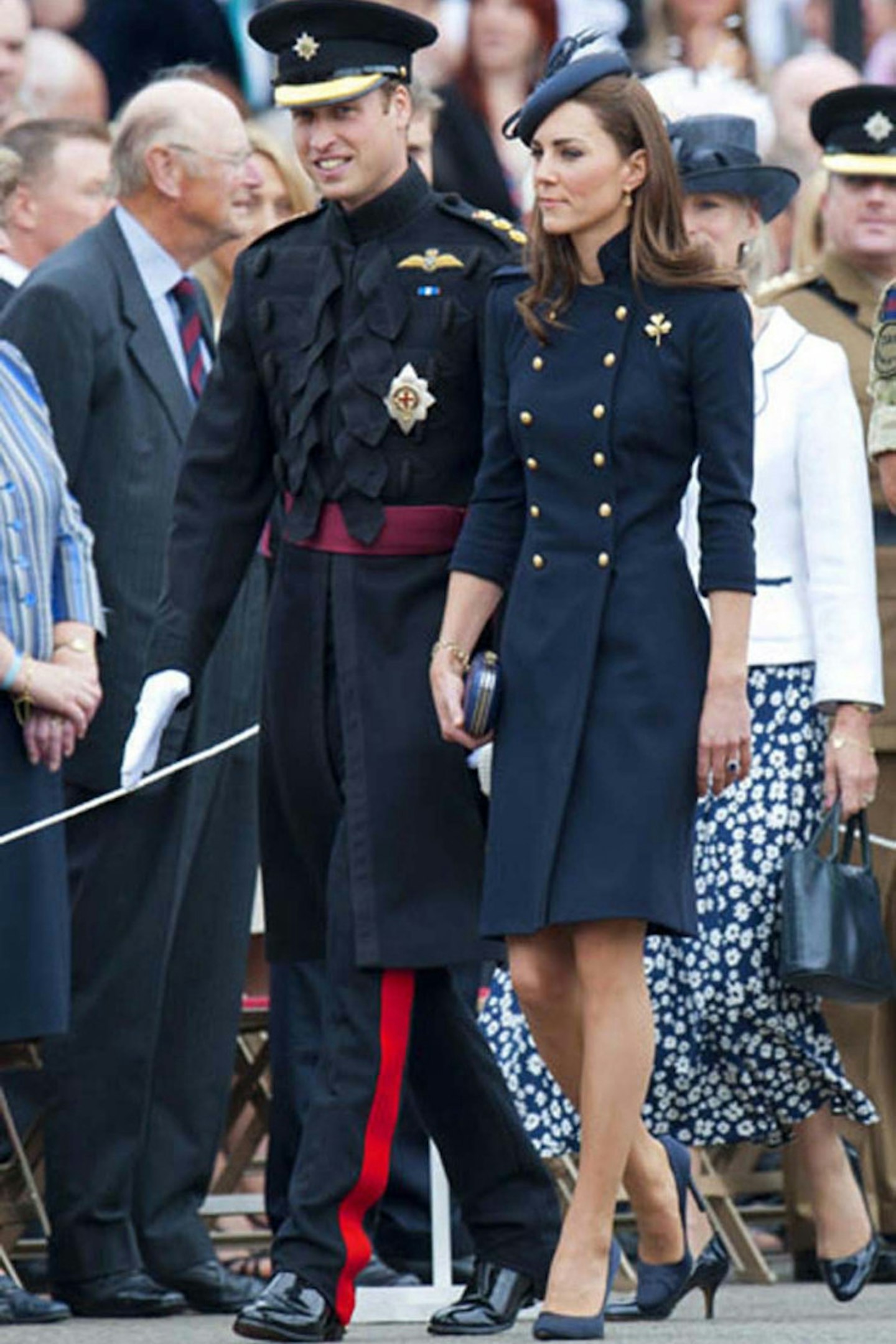 Kate Middleton wears Alexander Mcqueen coat for the presentation of service medals to members of the Irish Guards, Windsor's Victoria Barracks, June 2011