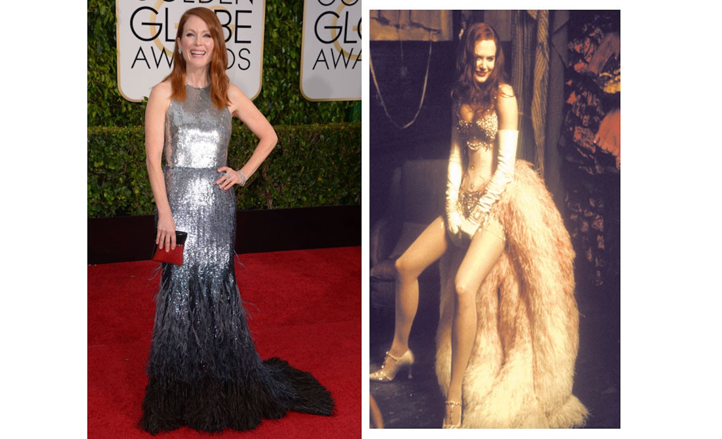 Because she can, can, CAN! Julianne Moore's feathers and sparkle mash up is V. Moulin Rouge.