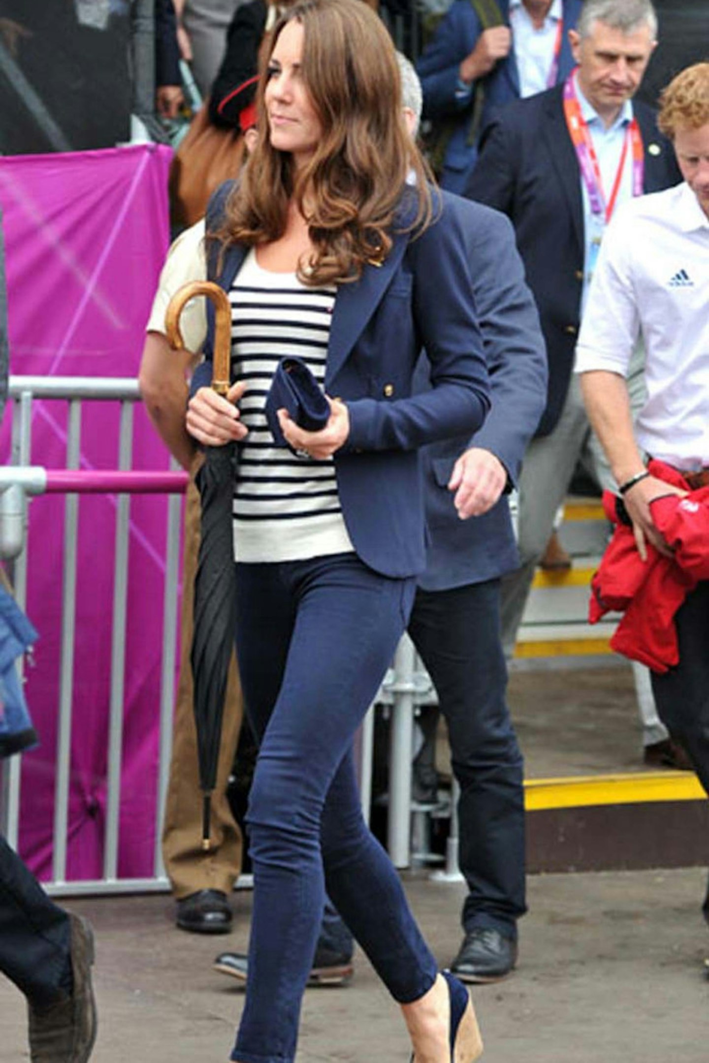 Kate Middleton wears Smythe blazer and Stuart Weitzman wedges, Olympics equestrian event, 31 July 2012