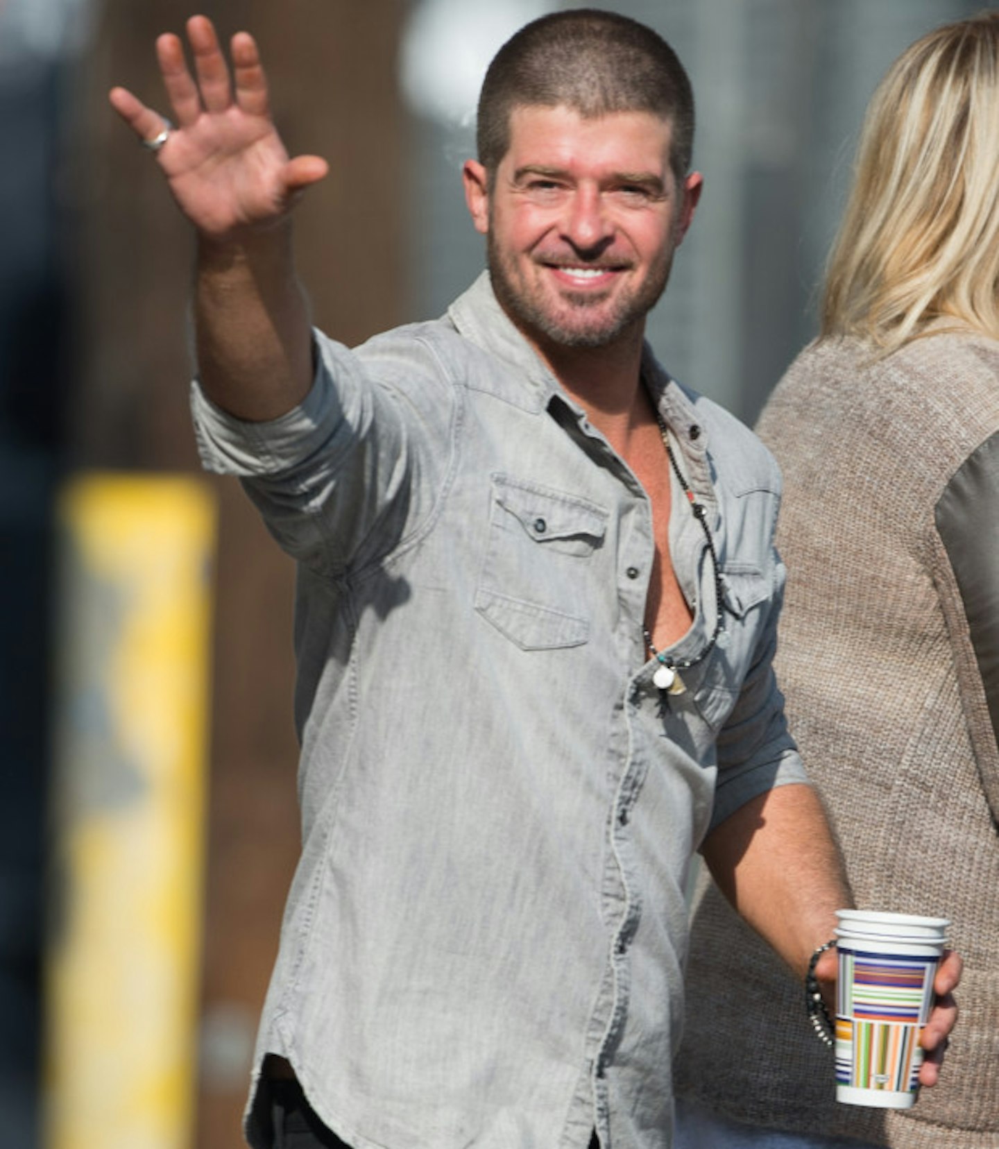 Robin Thicke asking for a high-five and being left hanging... FOREVER.