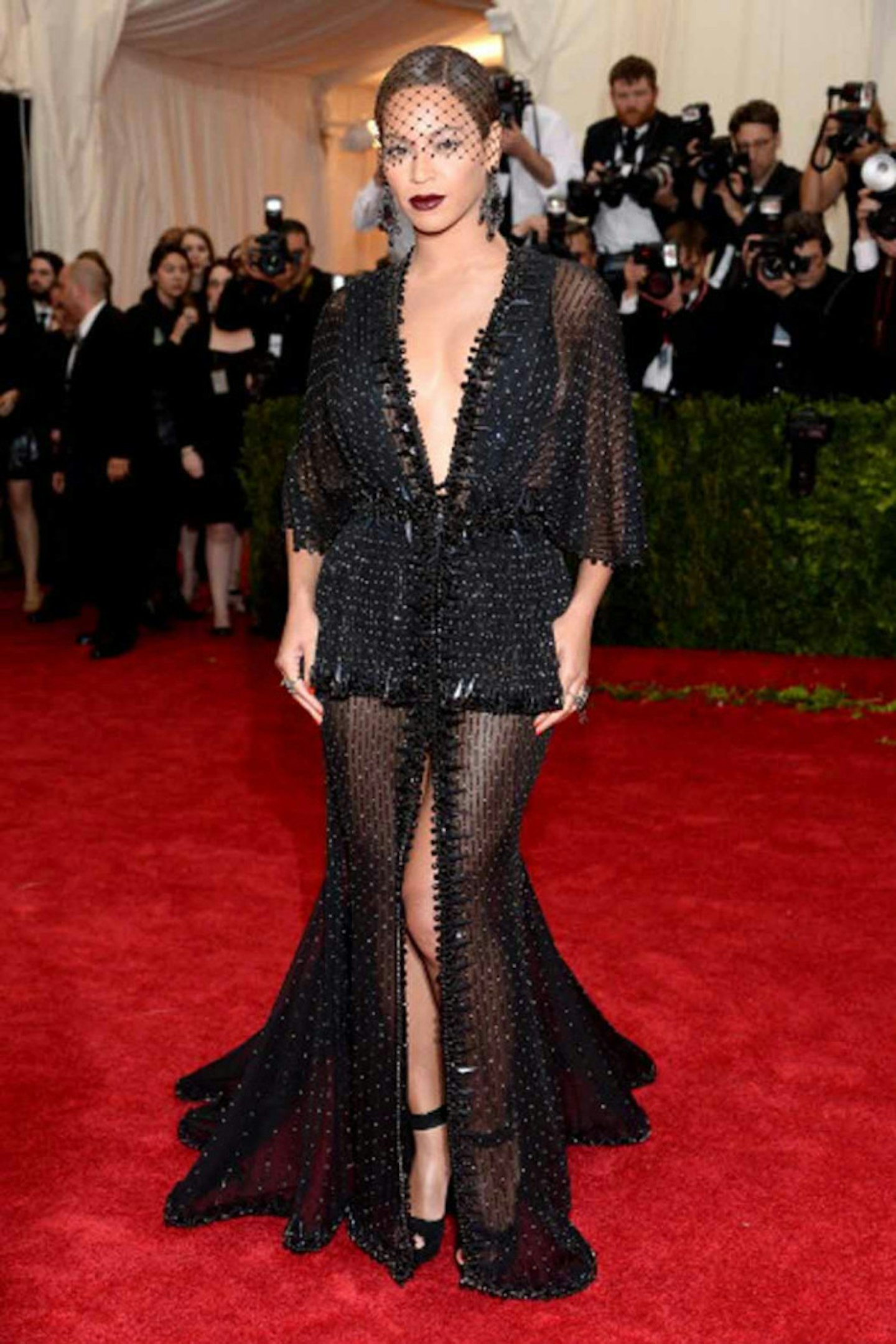 Beyonce style met ball 2014 black netted dress