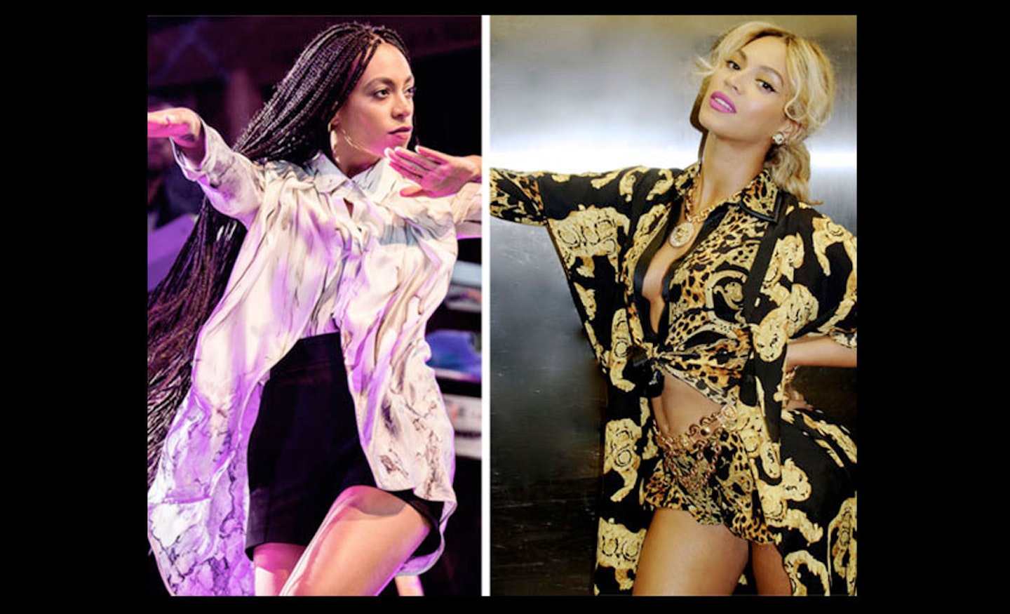 It's silk shirts ahoy! Bey and Solange strike a pose in a jazzy button-through.