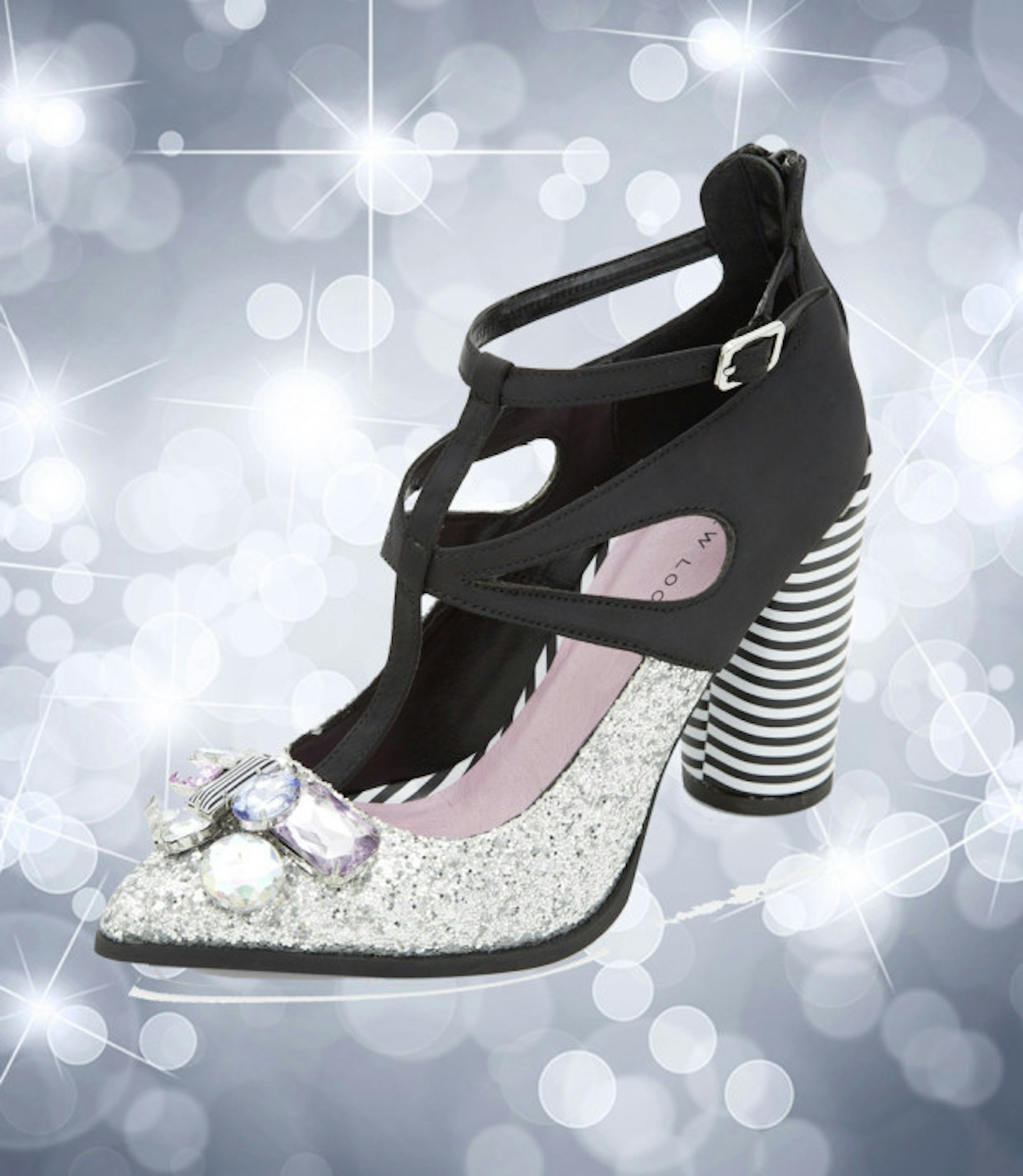 Striped glittery jewel heels