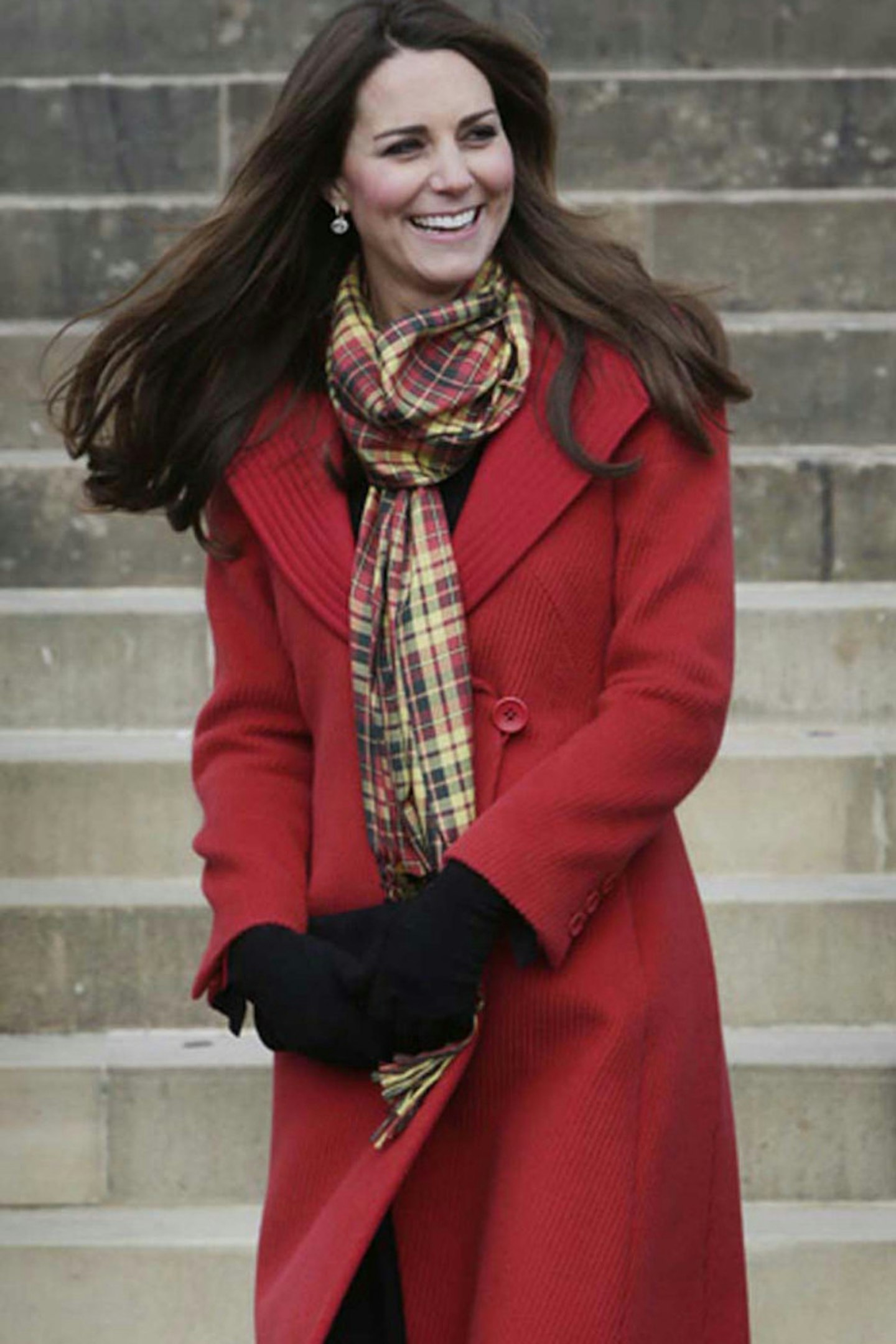 Kate Middleton wears Red Armani coat, Scotland, 5 April 2013