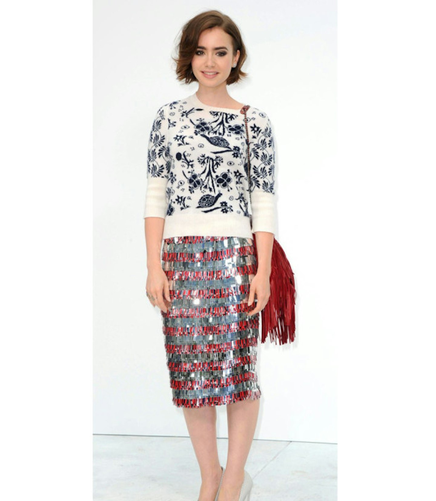 lily-collins-chanel-couture-show-aw-14-fringe-sequin-skirt-floral-jumper