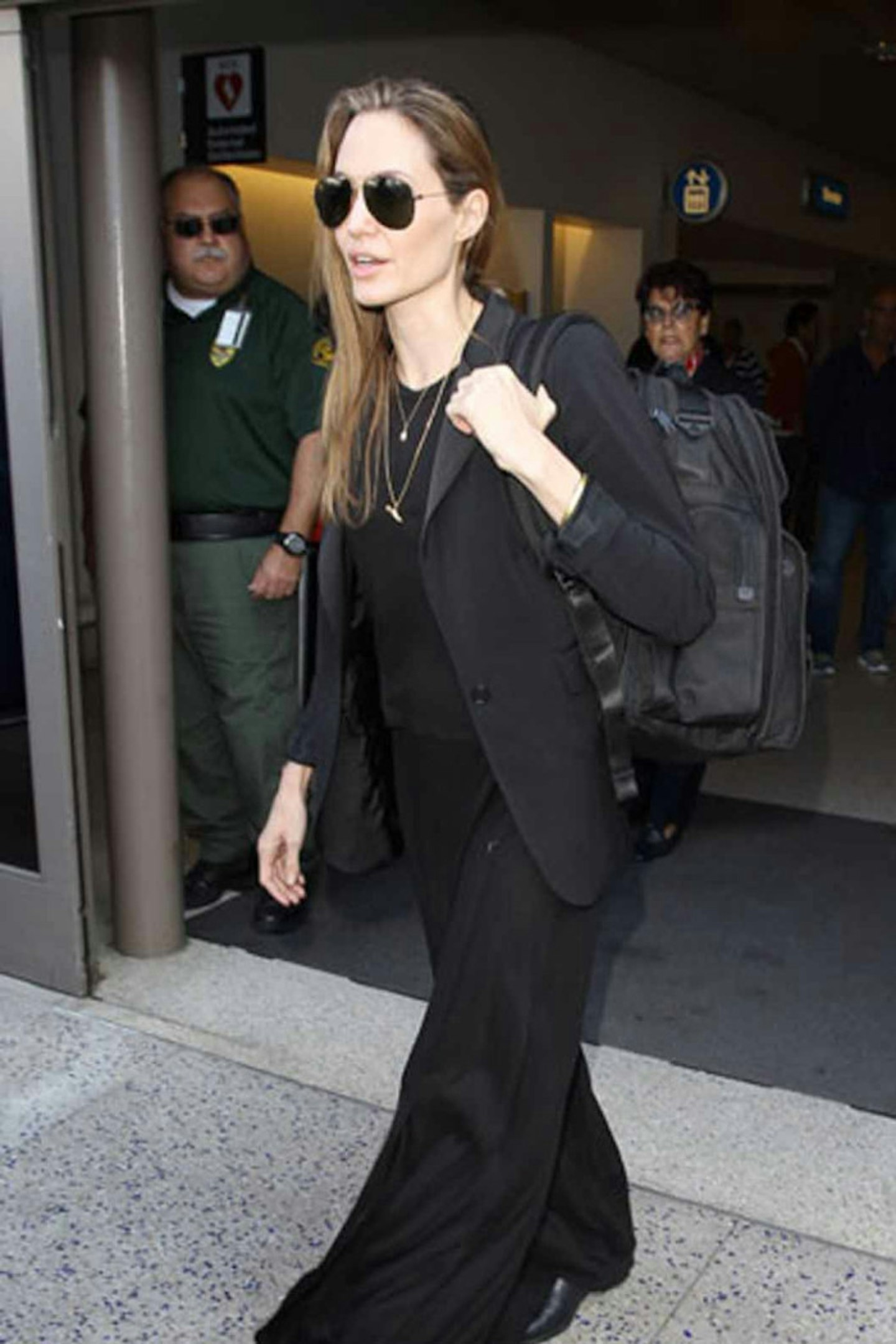 Angelina Jolie style 2013 black skirt blazer boots