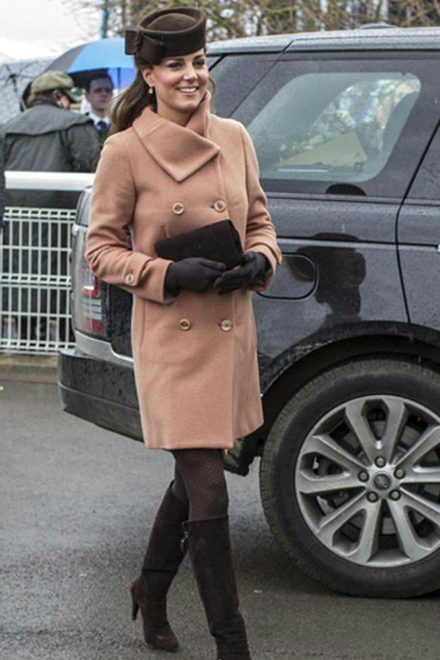 Kate Middleton wears Pink coat by Joseph and hat from Lock & Co at Cheltenham Races, 15 March 2013