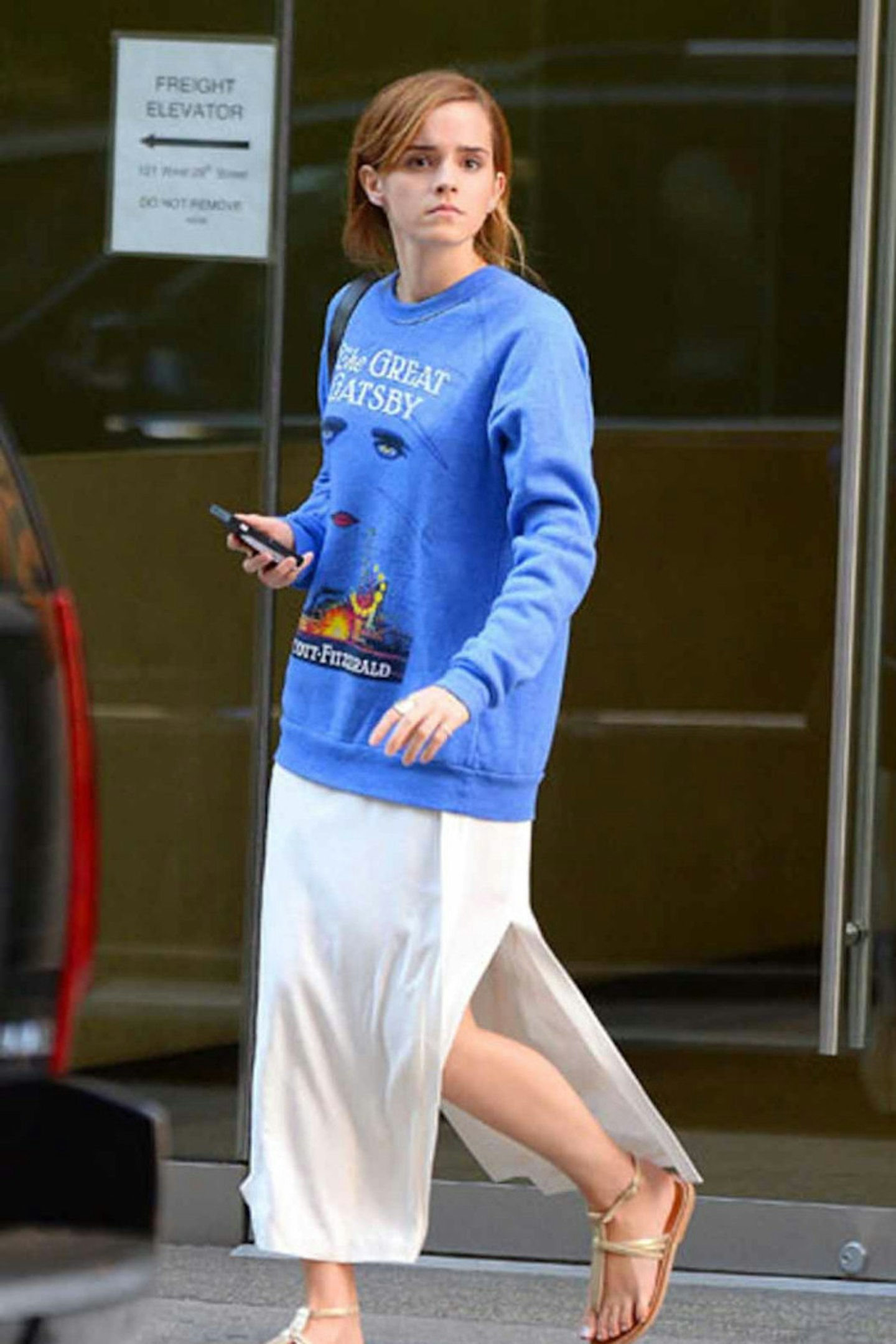 Emma Watson style blue out of print jumper j brand dress