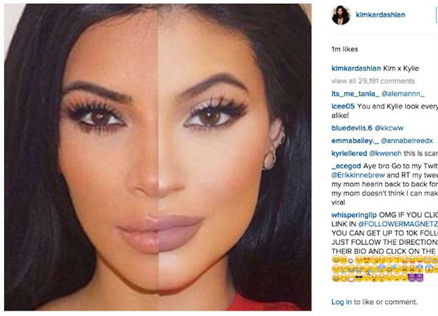 Kim posted this shot of her and Kylie's similar faces on Instagram