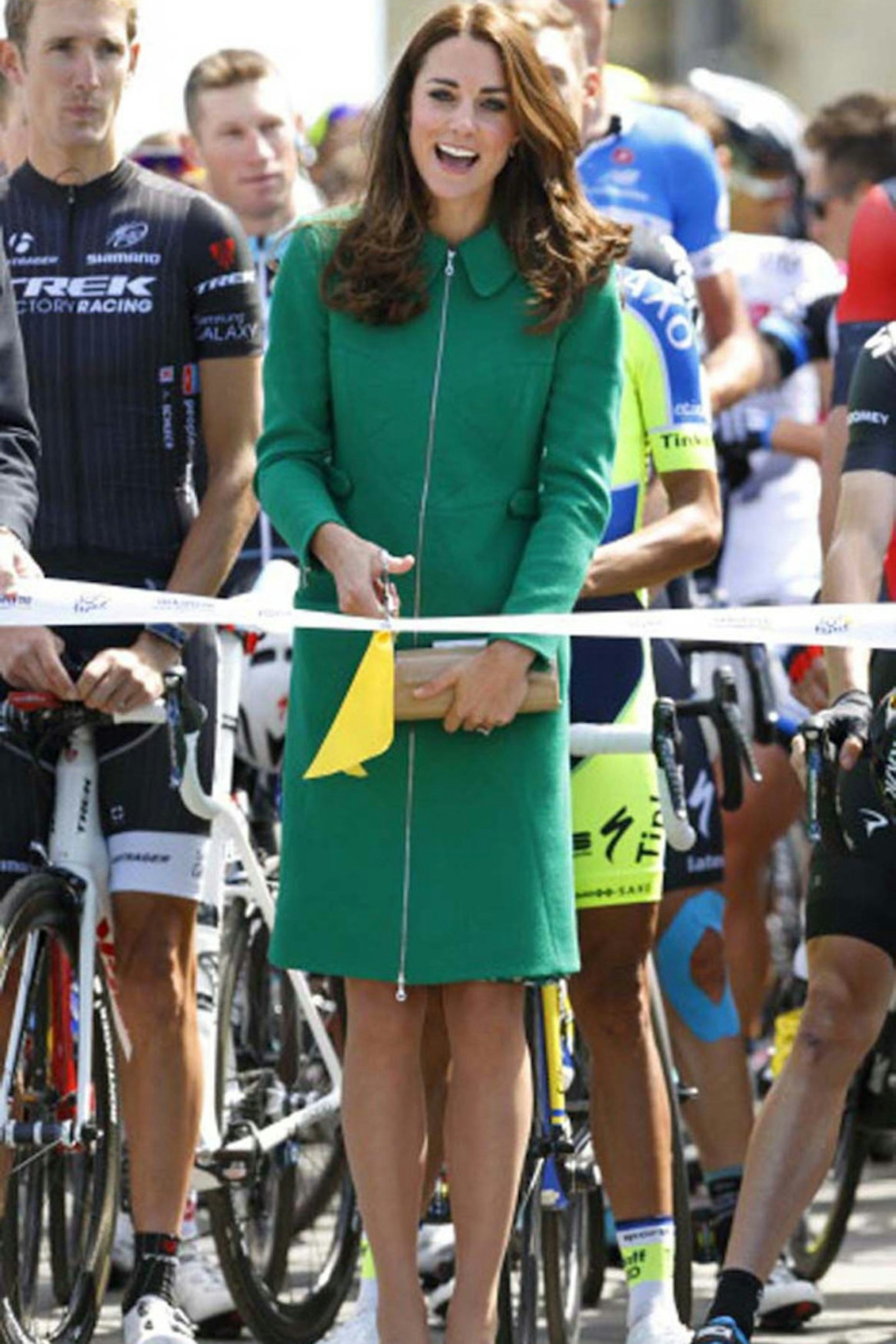 The Duchess of Cambridge wears emerald Erdem coat dress at The Tour De France Grand Depart, 5 July 2014
