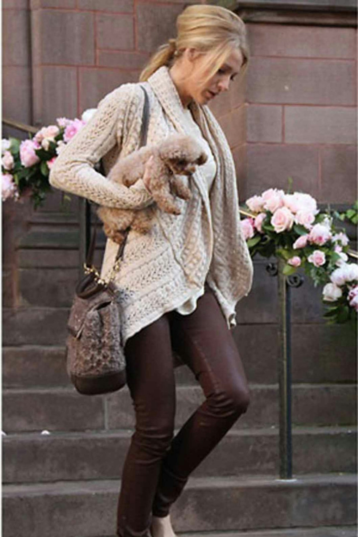 Blake Lively j brand style 2011 brown leather trousers