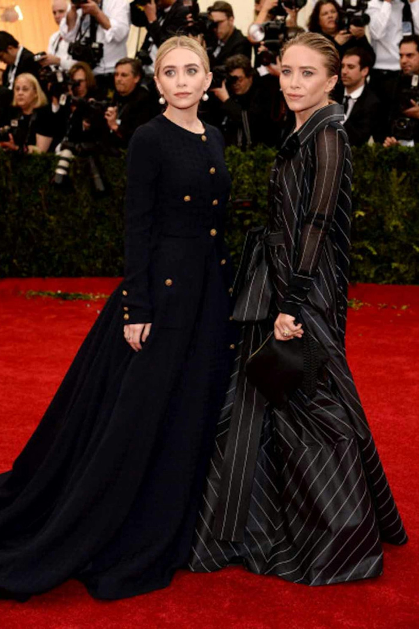 Ashley Olsen style 2014 long black button stripe dress