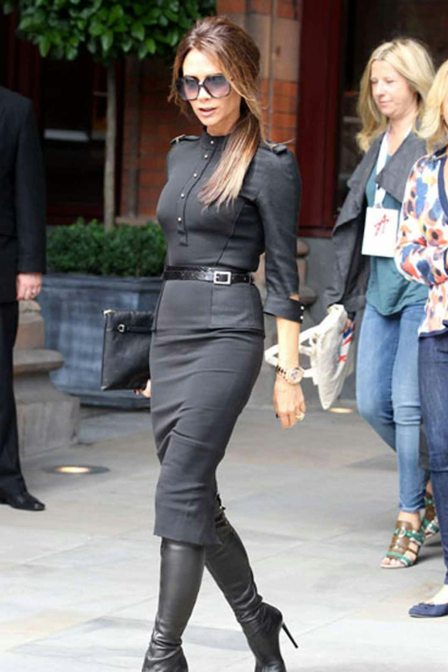Victoria Beckham style black boots viva forever press launch