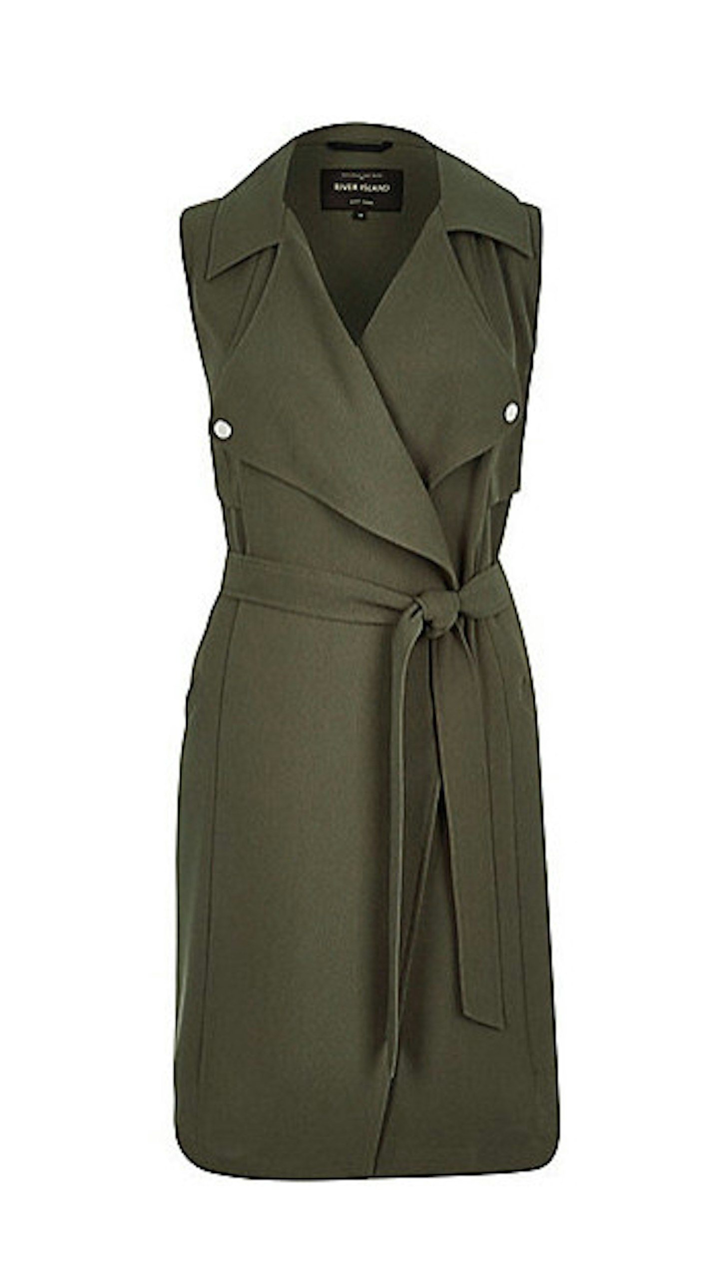 Khaki crepe sleeveless trench jacket, £65