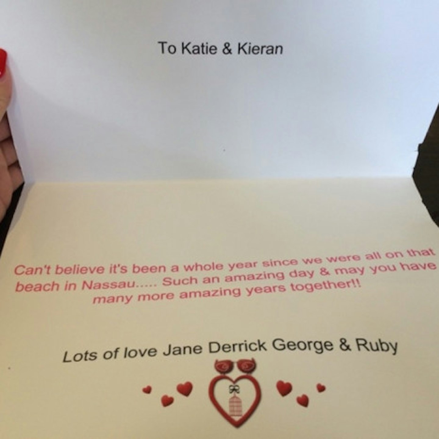 Jane sent Katie this card, while she was having an affair with Kieran (via YouGossip)