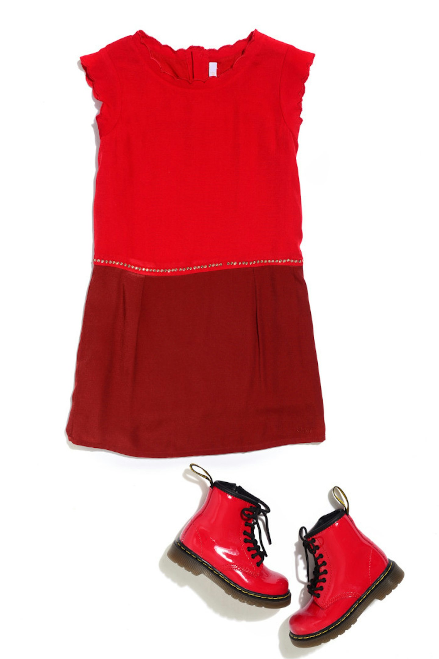 Chloe red sequin dress and Red Doc Martens