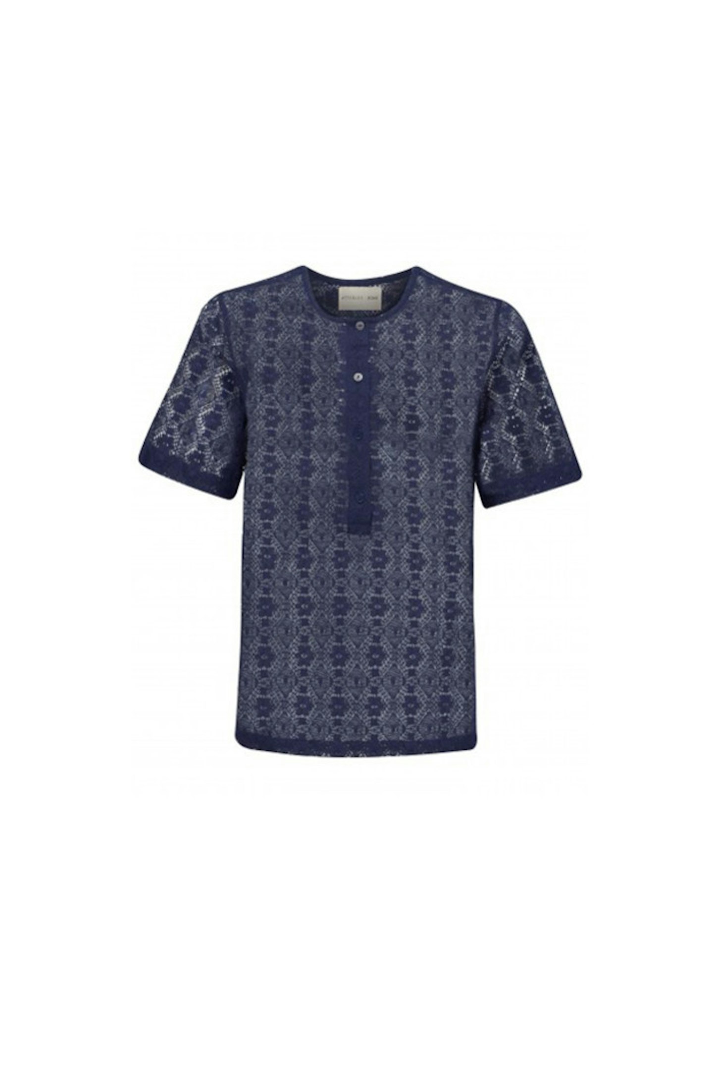 Pair this sheer lace blouse with culottes for the perfect workwear look.