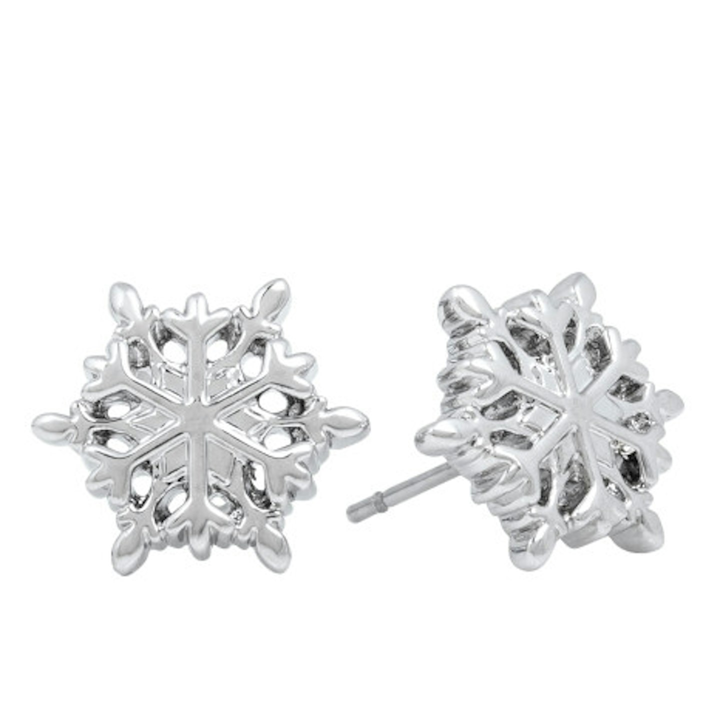 14kt White Gold Plated Snowflake Stud Earrings