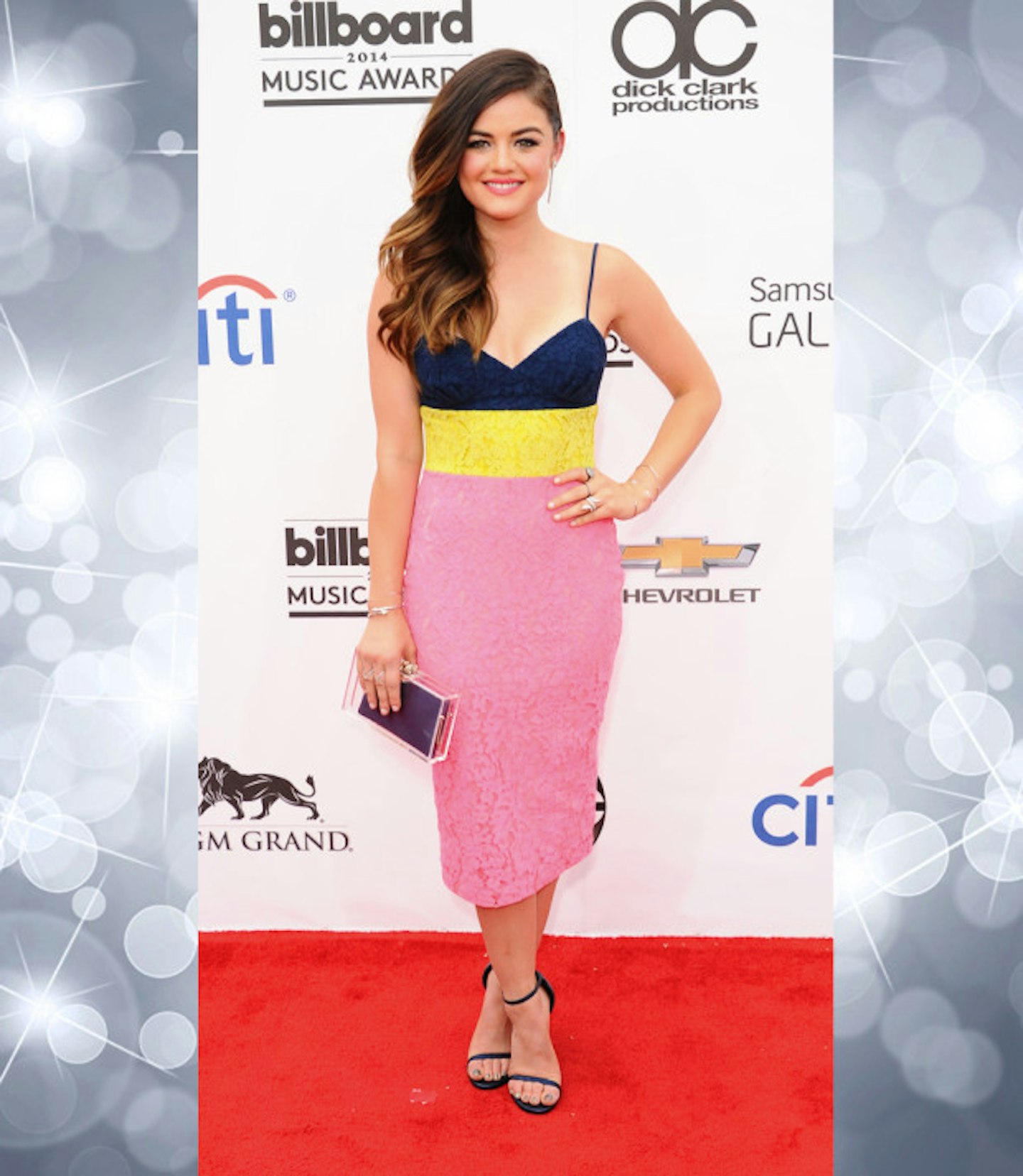 2015-style-icons-lucy-hale-pink-yellow-black-dress