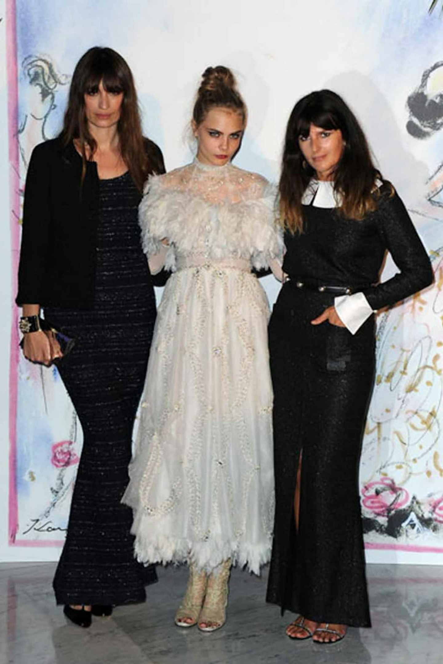 Cara Delevingne style white chanel feather dress