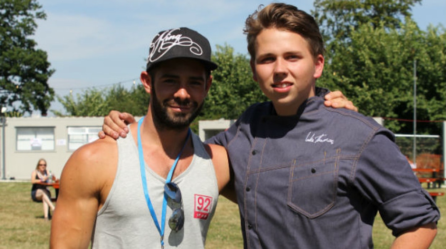 TOWIE's Charlie King and chef Luke Thomas backstage at V Festival Hylands Park