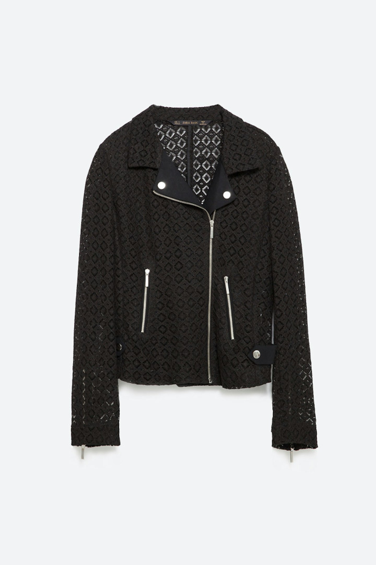 A great alternative to the classic leather biker, here's one you can team with a slightly dressier look. It's got all the cool of your leather jacket, combined with the femininity of a lace cover-up.