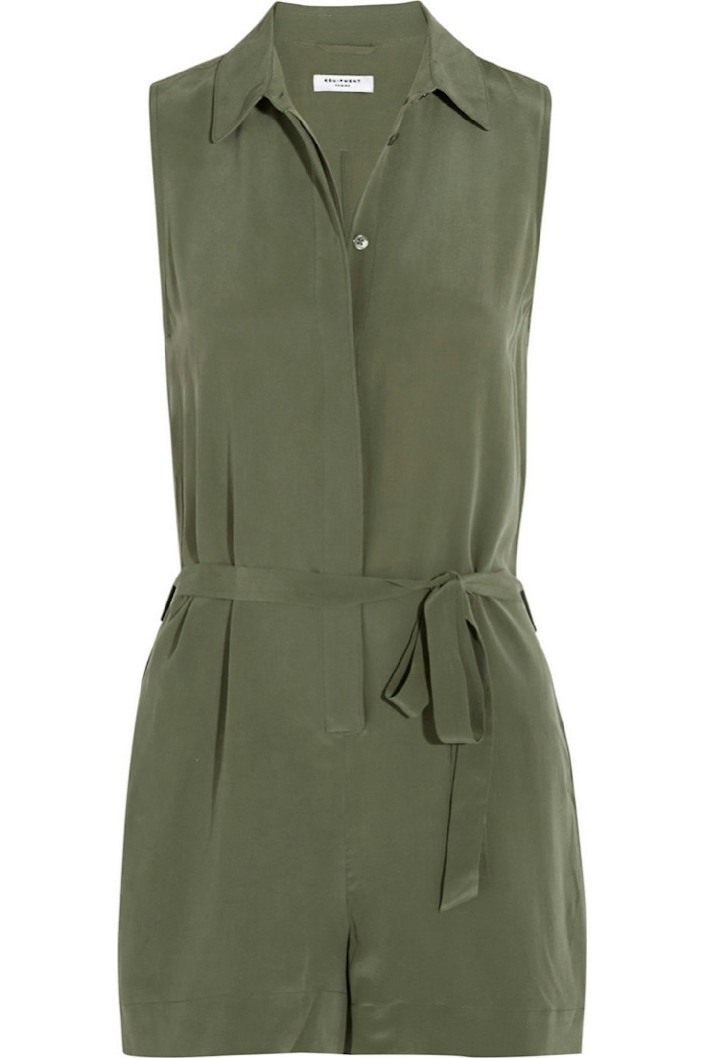 Pair this military-green silk playsuit with a pair of gladiators.