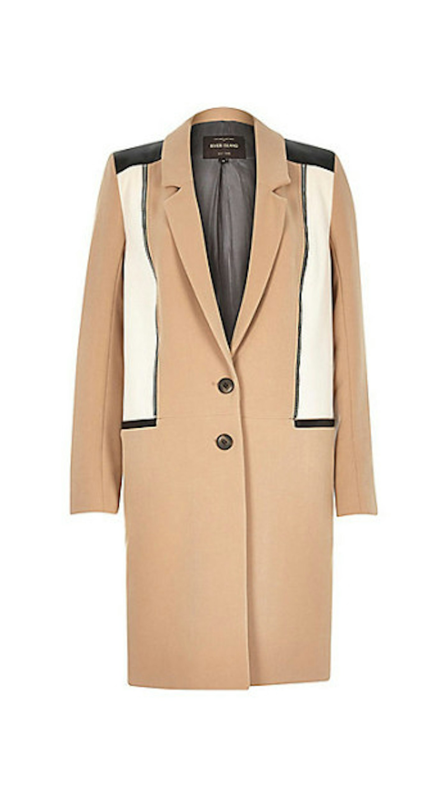 Camel brown zip front overcoat, £90
