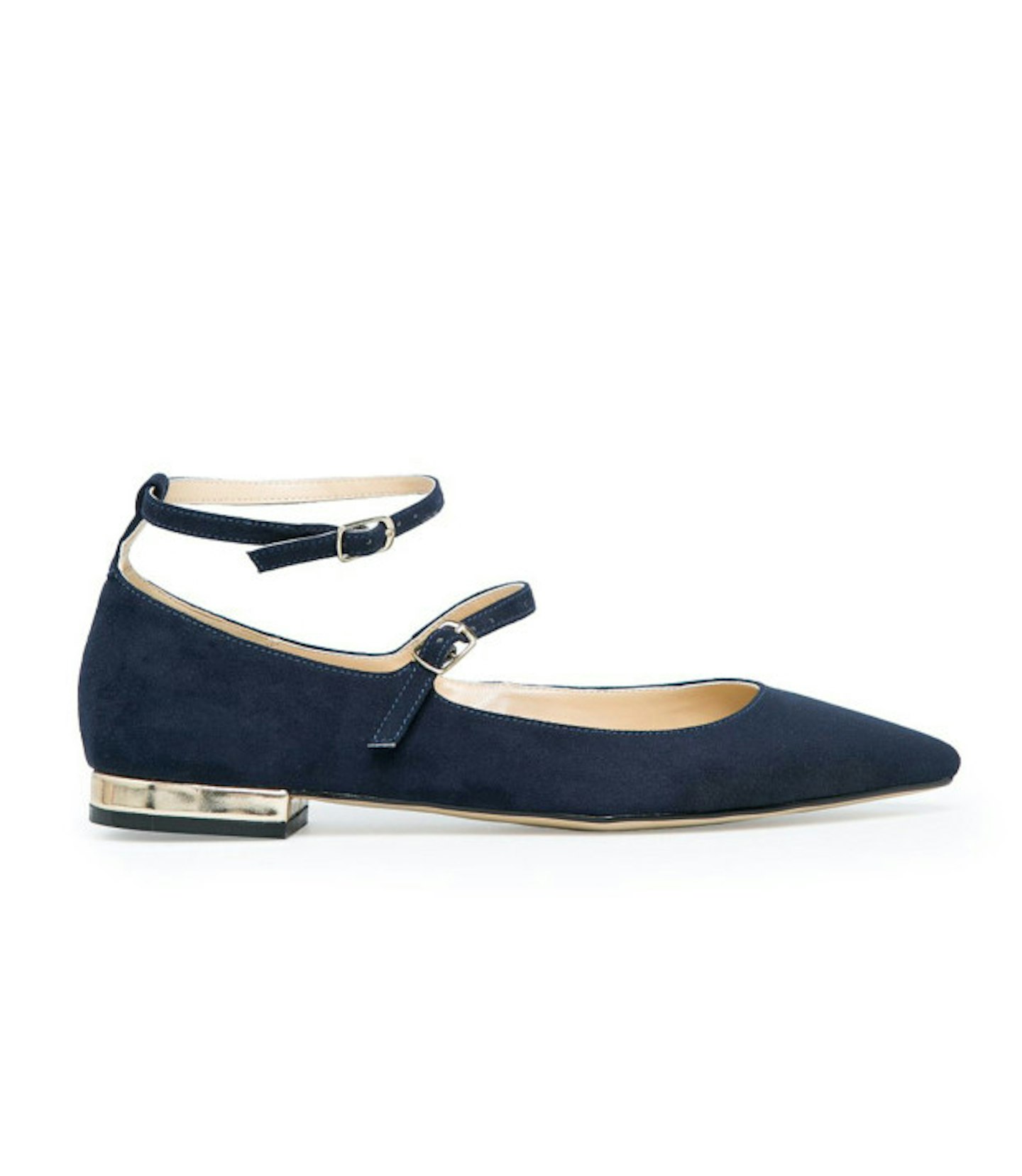 Navy double-strap flats