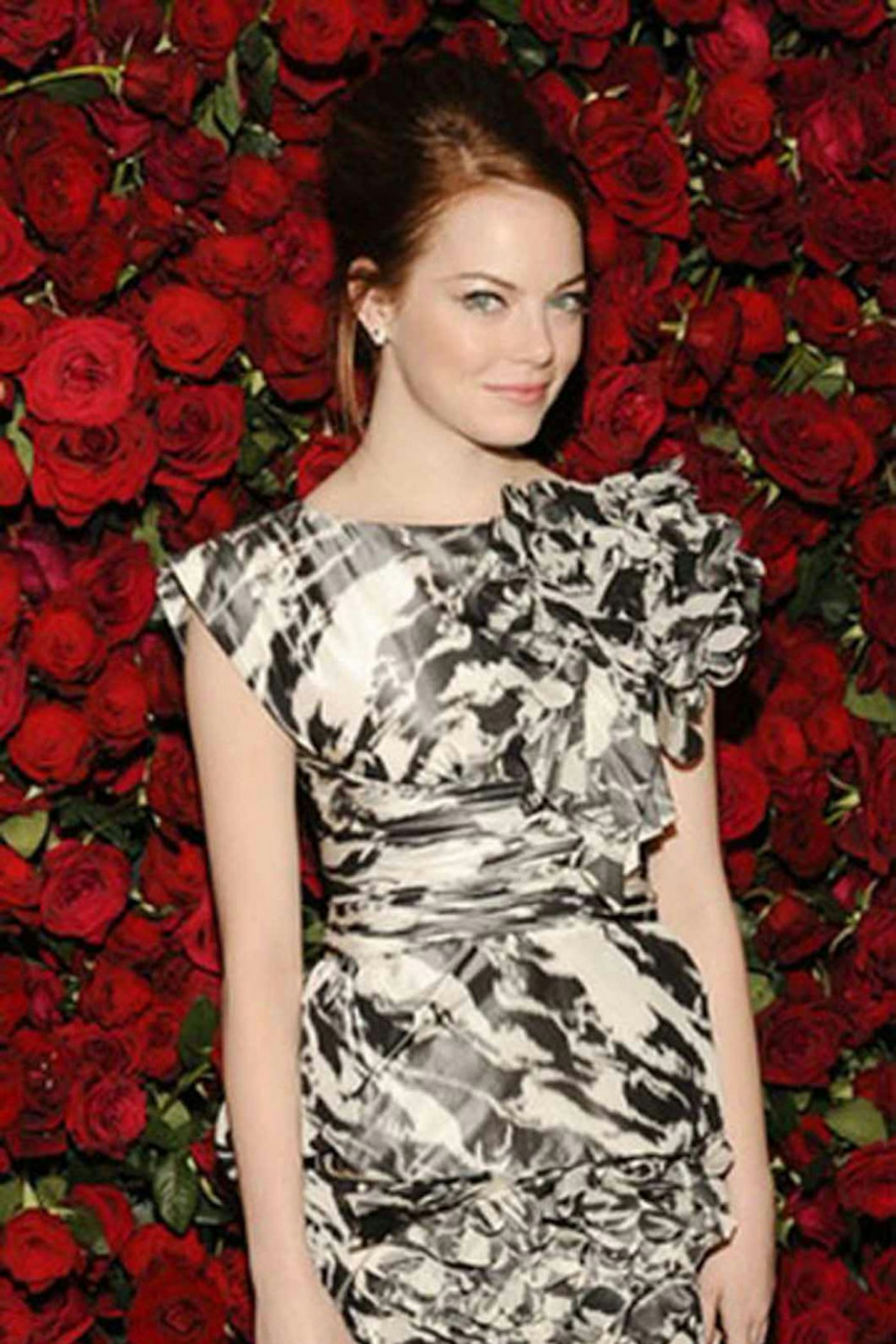 Emma Stone style chanel couture black and white ruffle dress