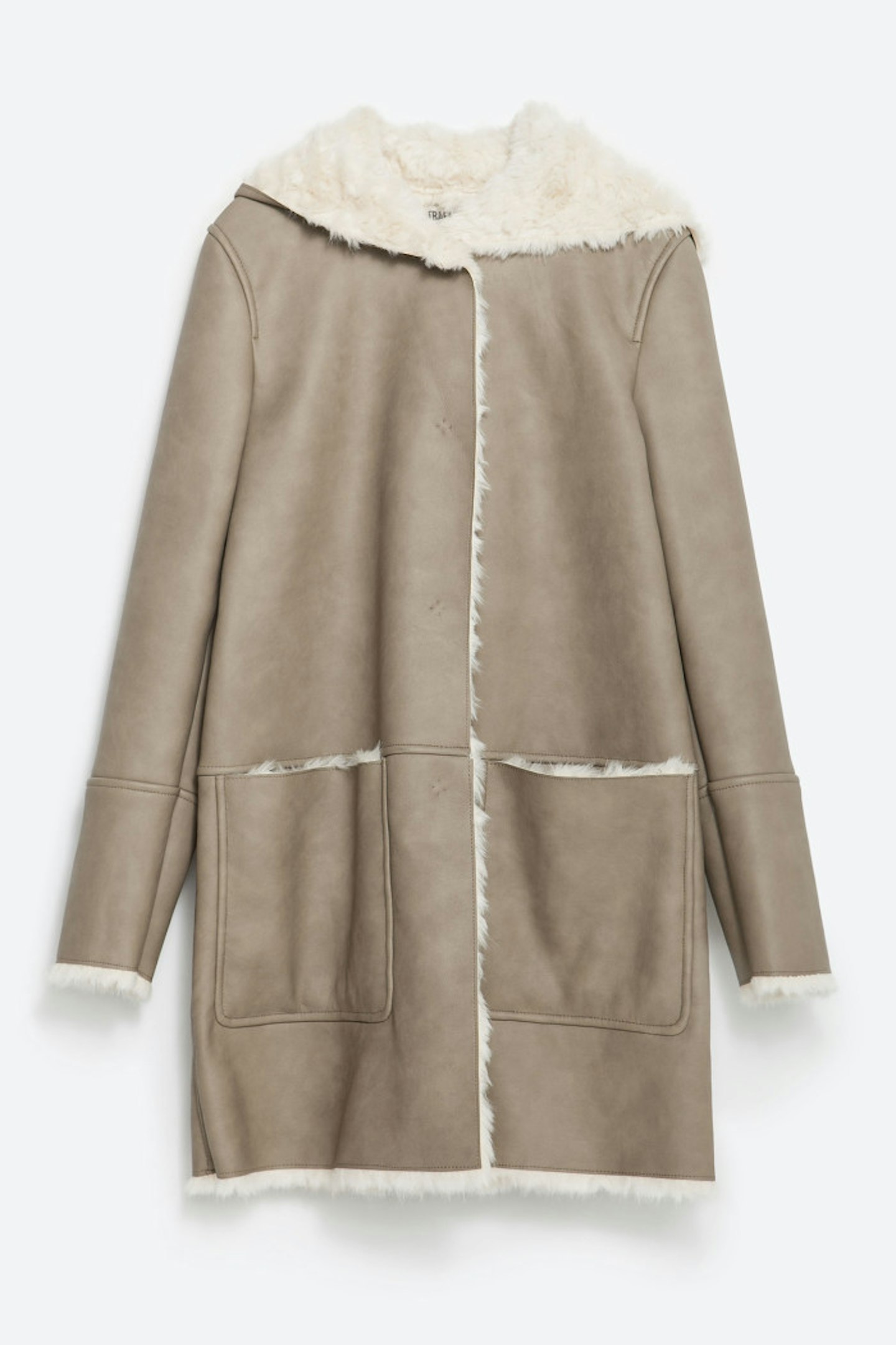 Zara coat with faux fur interior in stone