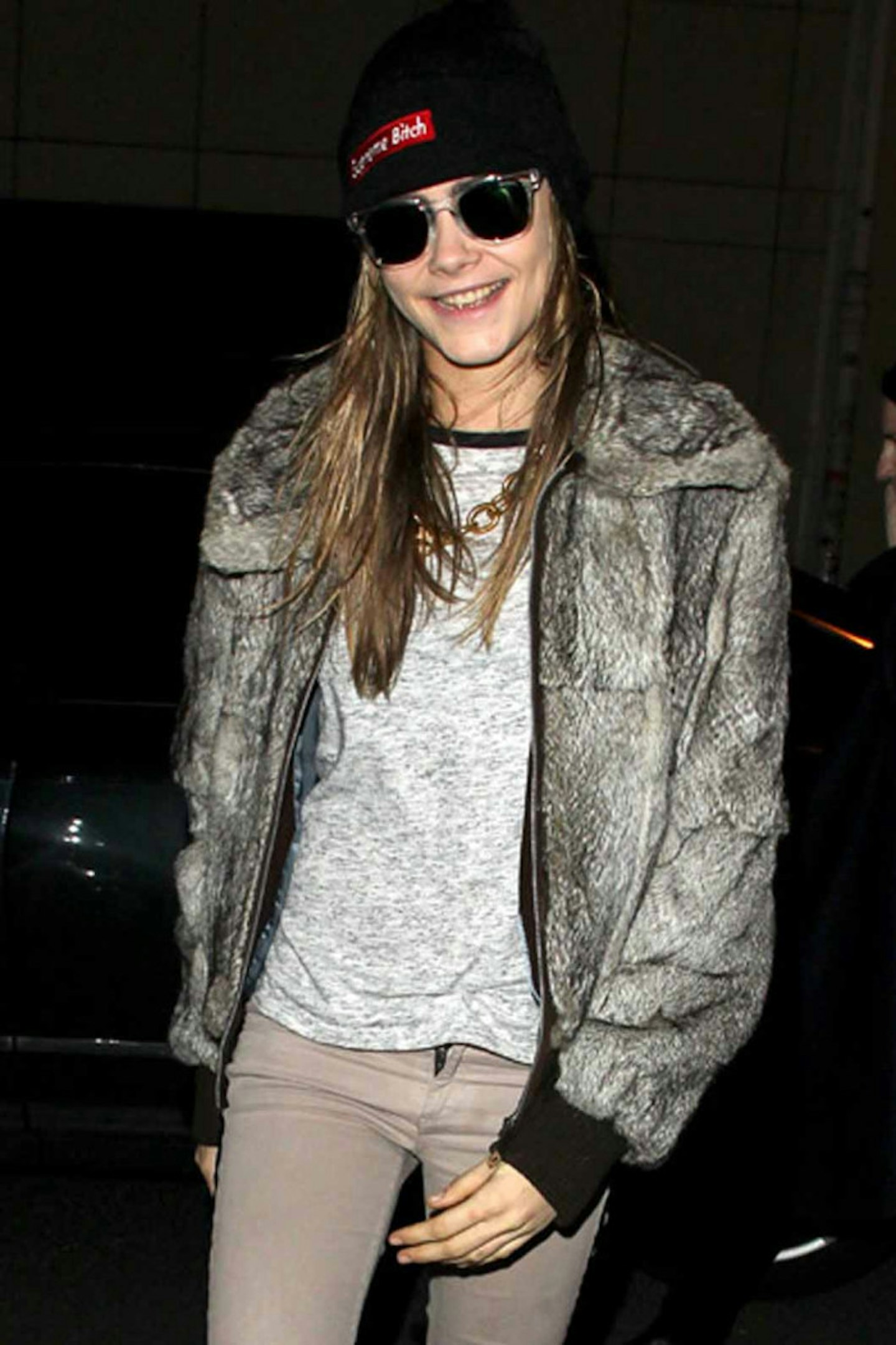 Cara Delevingne style paris fashion week fur jacket