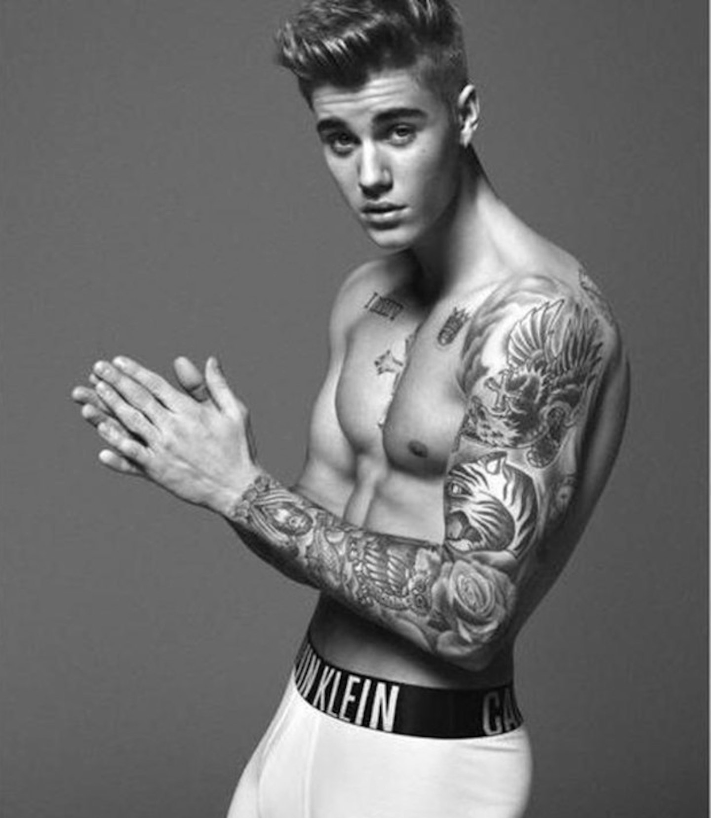Justin Bieber Tattoed Body in Black Underwear Beefcake Photograph