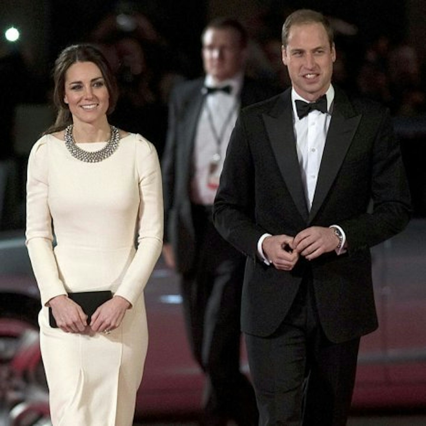 Before hearing the news; Prince William and Kate Middleton looked happy and relaxed as they arrived at the premiere of the Nelson Mandela biopic