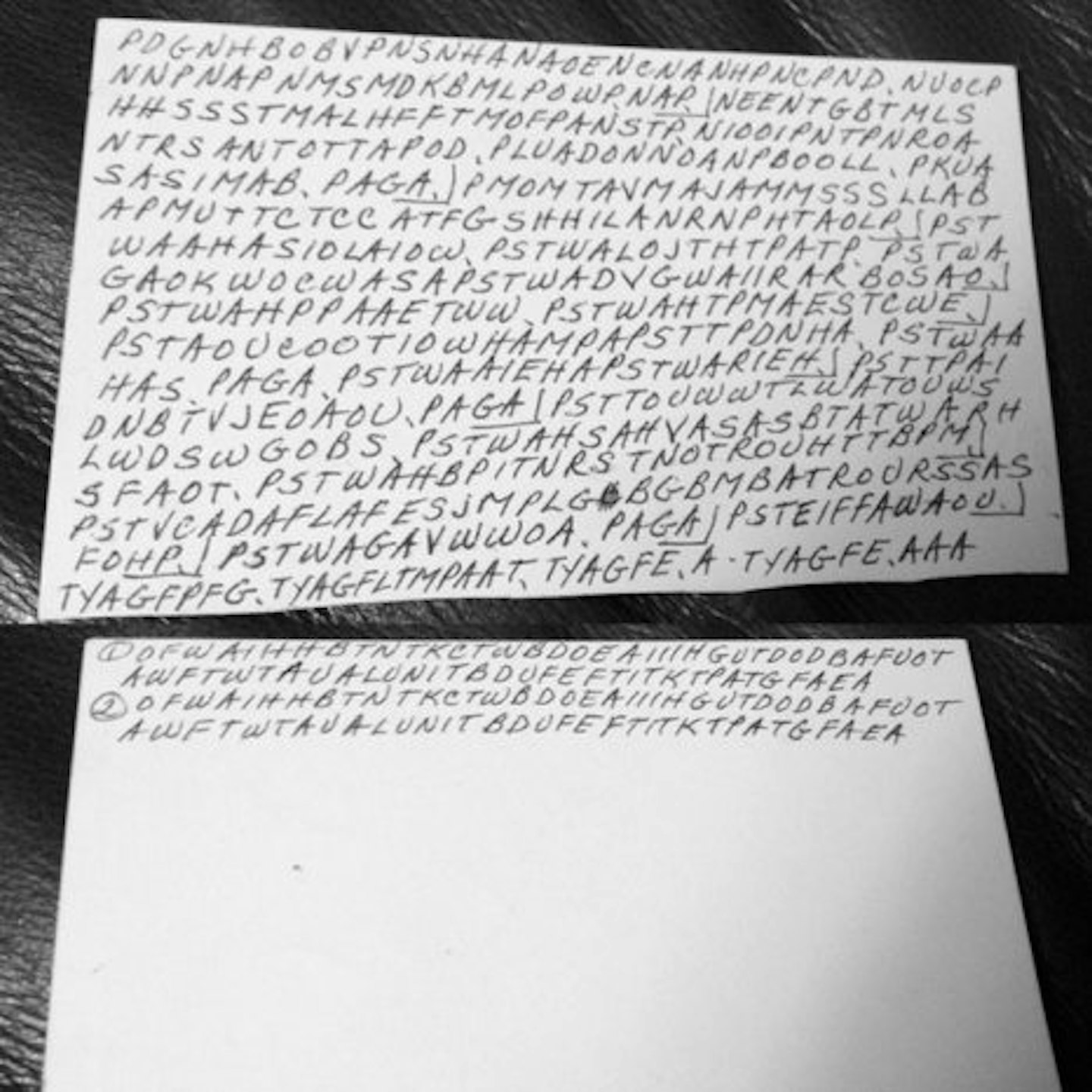 The note, front and back