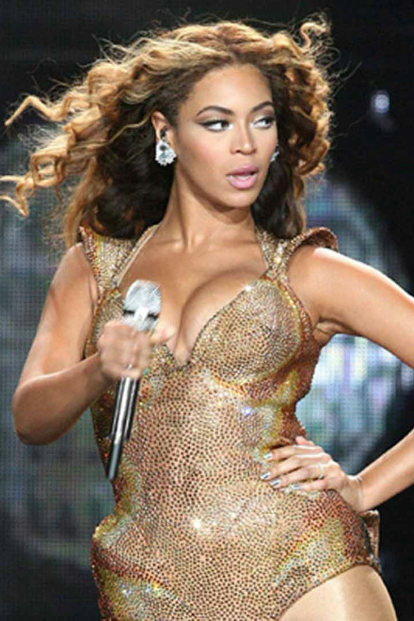 Beyonce style glastonbury glitter gold bodysuit