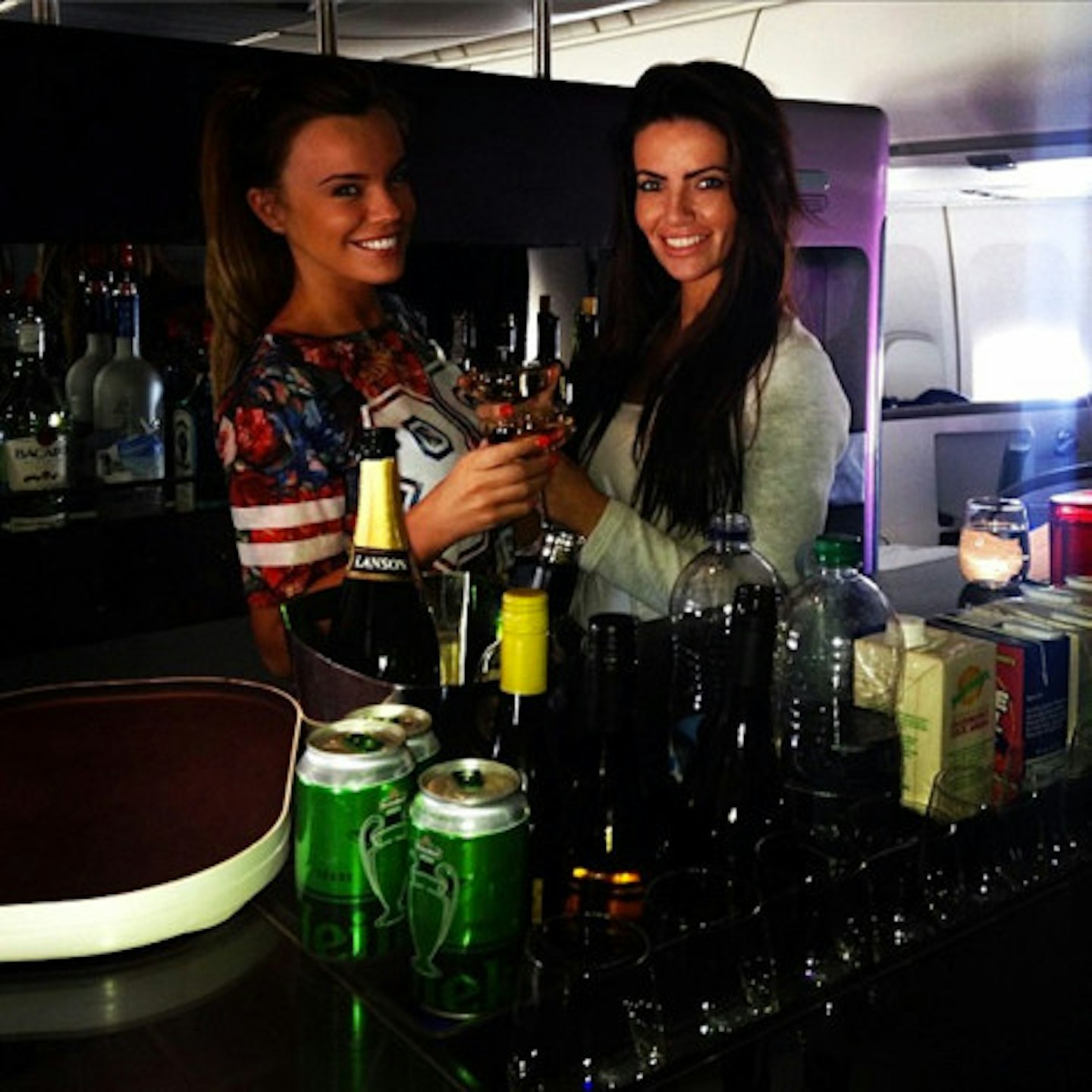 Maria and her friend enjoyed the in flight bar