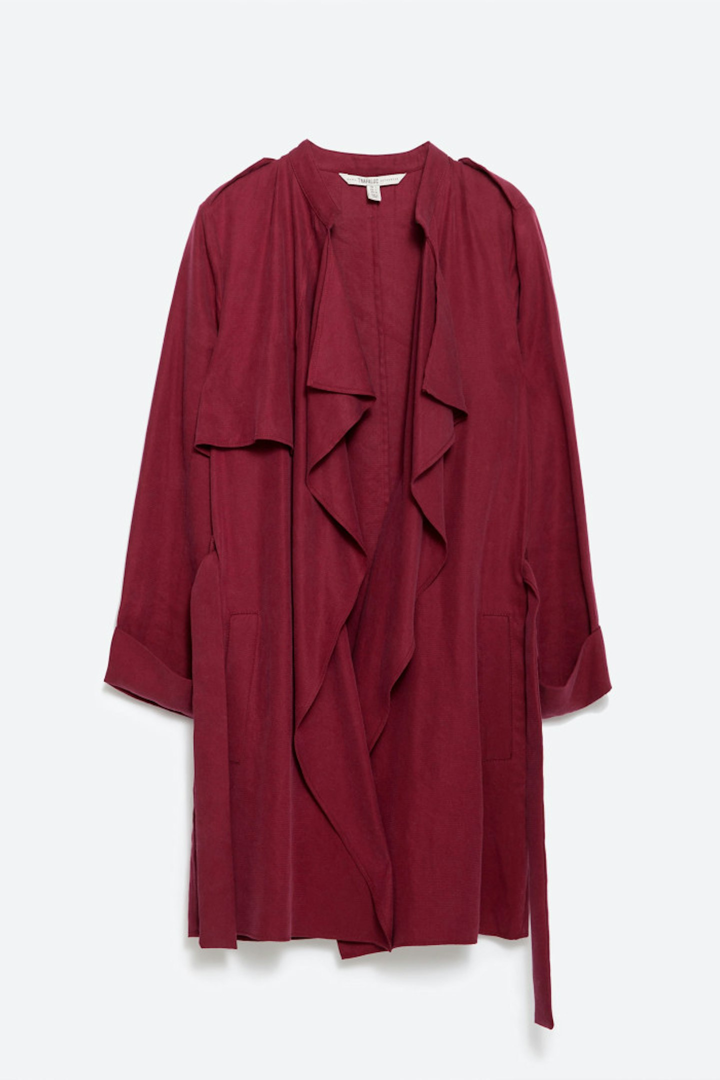 For a pop of colour go for this burgundy Zara trench. You'll be the talk of the town. The draped lapels give the coat a feminine feel.
