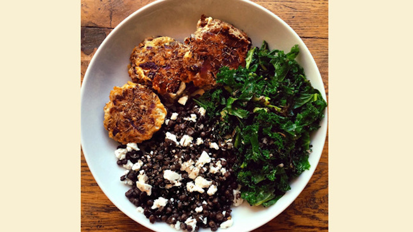 Lunch: Turmeric spiced sardine 'burgers' with lentils and kale