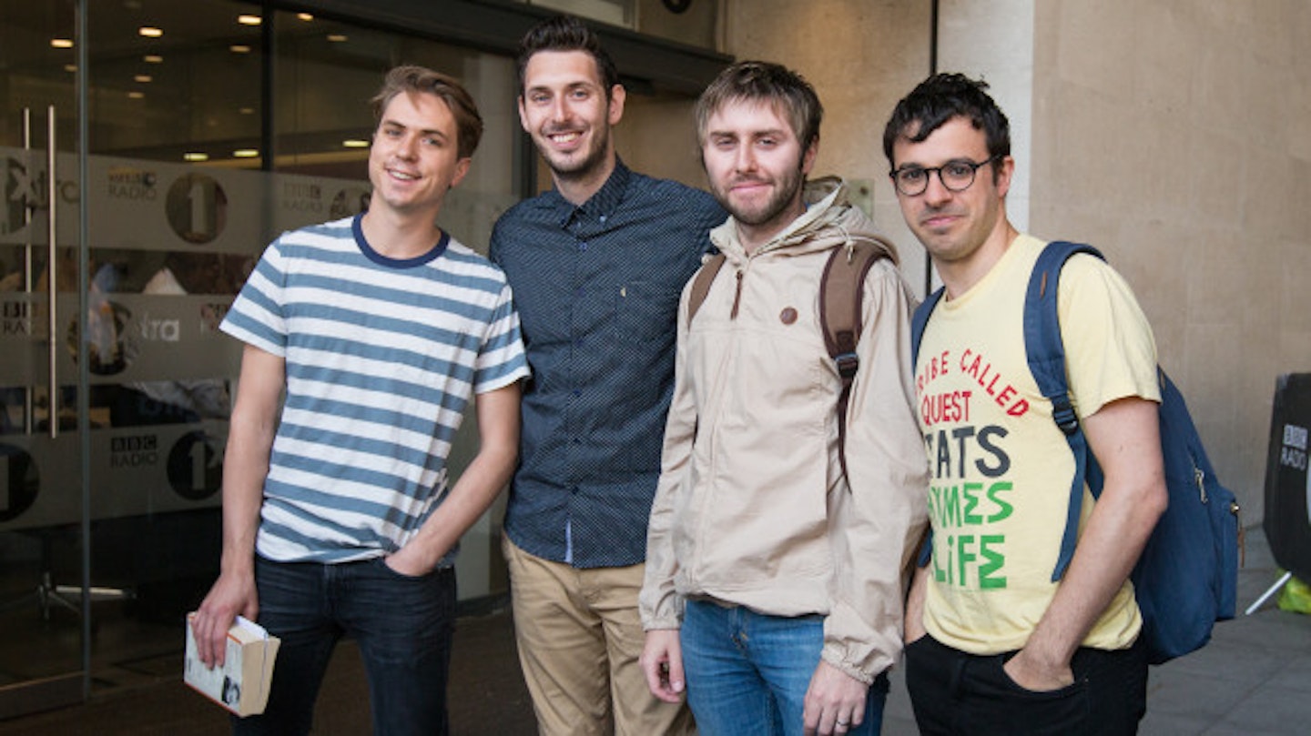 From left-right: Joe Thomas, Blake Harrison, James Buckley, Simon Bird