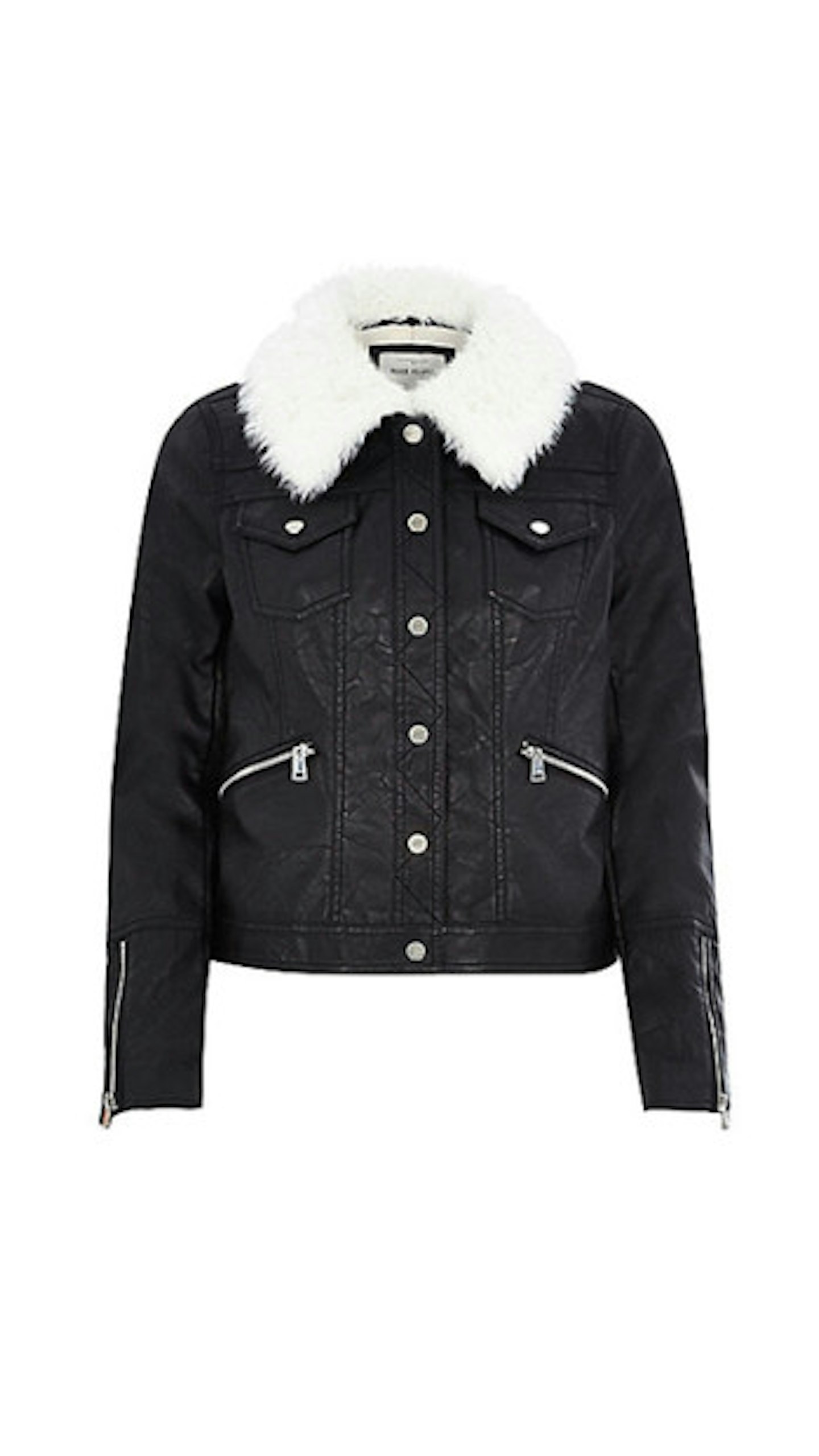 Black leather-look borg collar jacket, £65