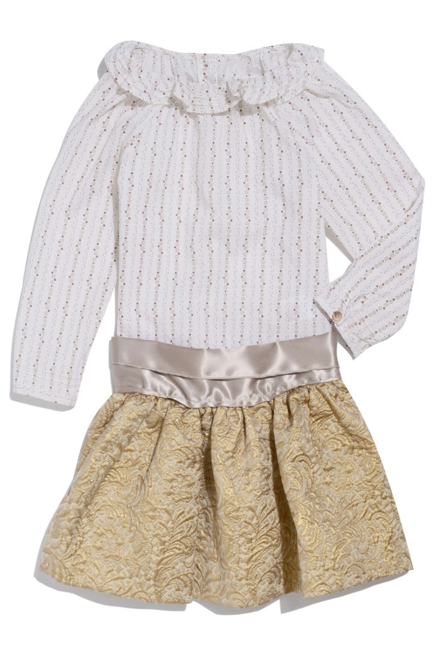 Marie Chantal gold skirt with a matching Marie Chantal flower shirt